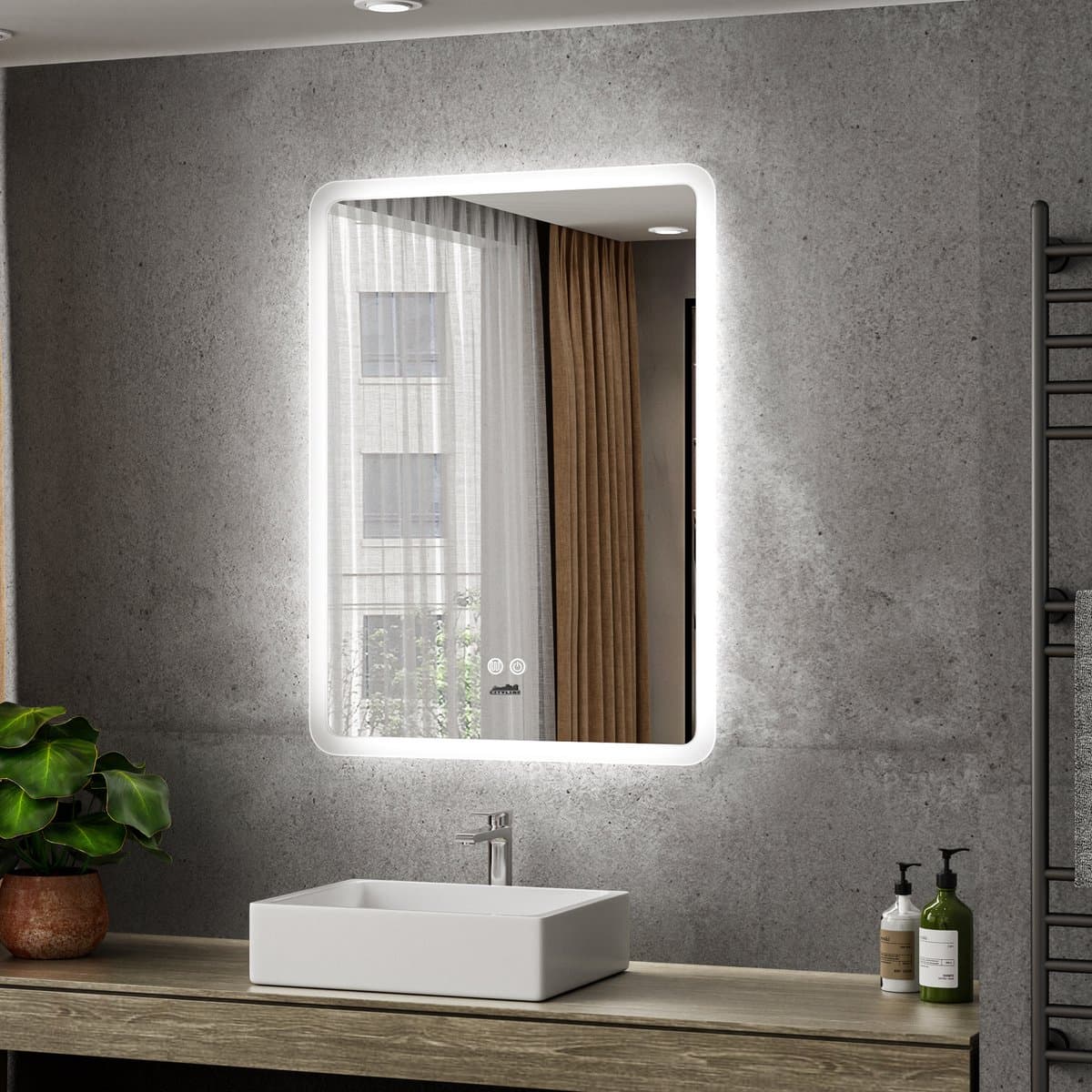Cityline Badkamer Spiegel met verlichting en Verwarming - "Alghero" - 80 x 60 cm - LED & Anti-condens - Instelbare lichtkleur - dimbaar - voorzien van touchknoppen