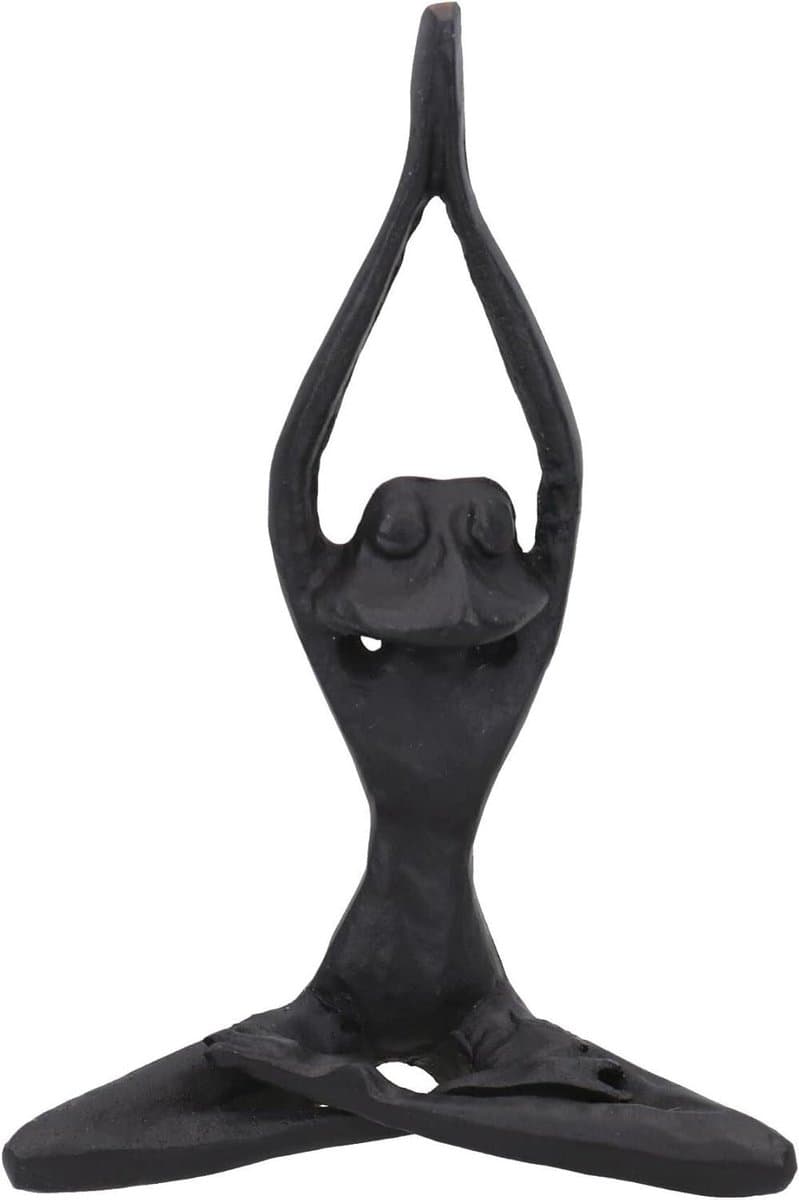 Kikker Beeldje - Zen Figuur - Tuin Decoratie - Meditatieve Houding - 16 cm Hoog - Donkergrijs