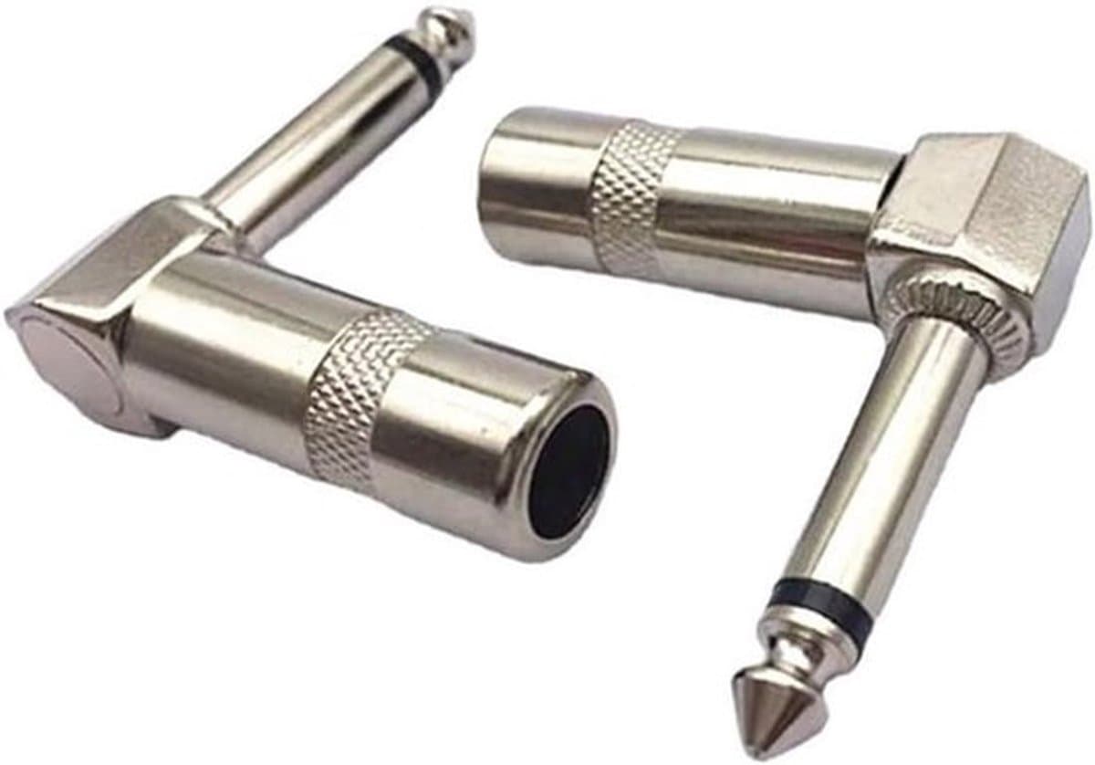 Audio-connector - 6.35mm plug - 90 graden - TS mono - speaker gitaar - geschikt voor - zwart - 6 stuks.
