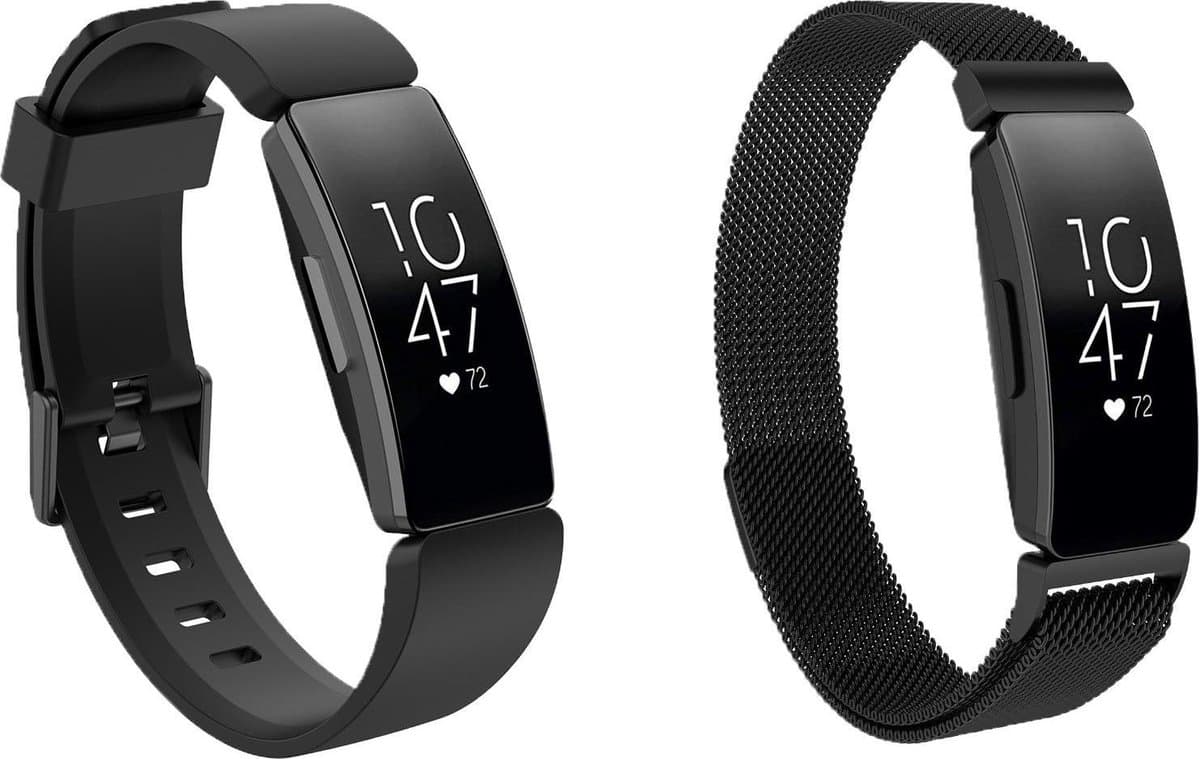 KELERINO. Siliconen en Milanees bandje geschikt voor Fitbit Inspire (HR) - Zwart - Large
