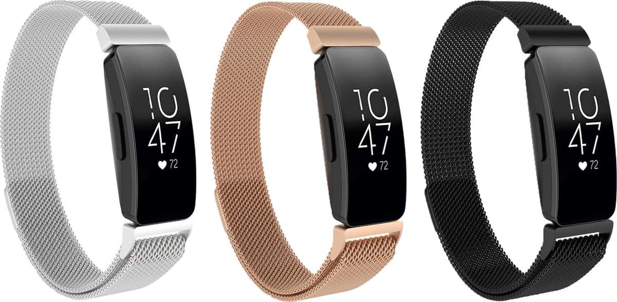 KELERINO. Milanees bandje voor Fitbit Inspire (HR) - 3 pack - Zilver / Rose Goud / Zwart - Small