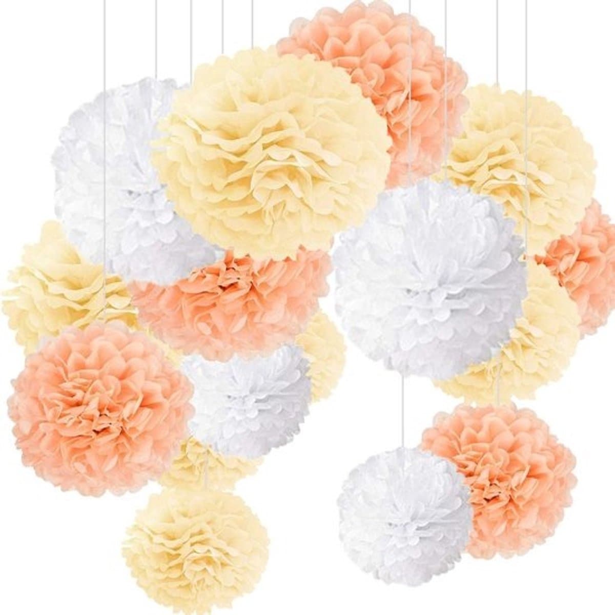 Papieren decoratie - Feestelijke bloemen - Bruiloftsversiering - 15-delige set - 30 cm diameter - Groen-wit