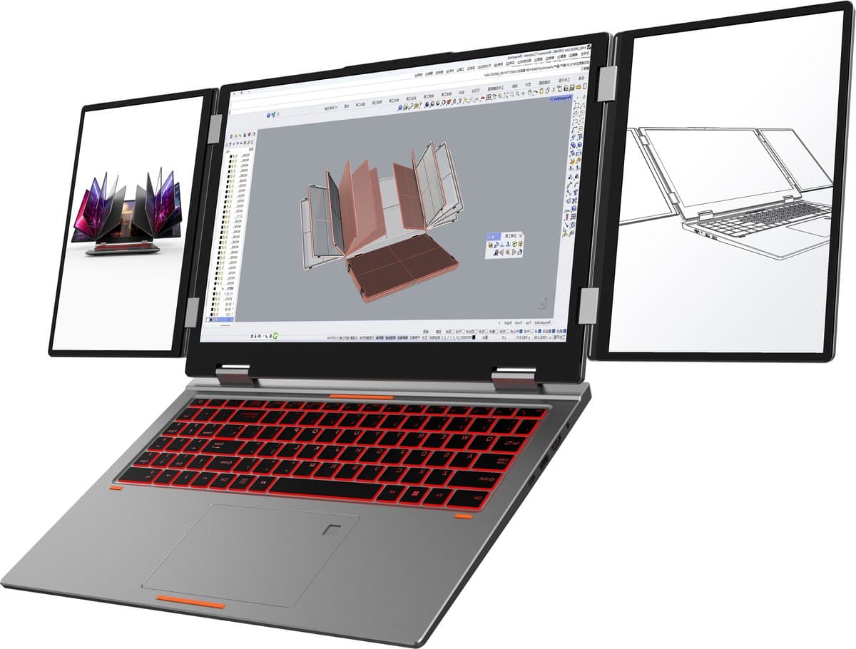 Laptop met 3 schermen – 16 inch hoofdscherm + 2x 10,5 inch – Intel Core i7-1260P – 32GB DDR4 – 1TB SSD – Wi-Fi 6 – RJ45 – USB-C – HDMI – vingerafdrukscanner – gezichtsherkenning – Windows 11