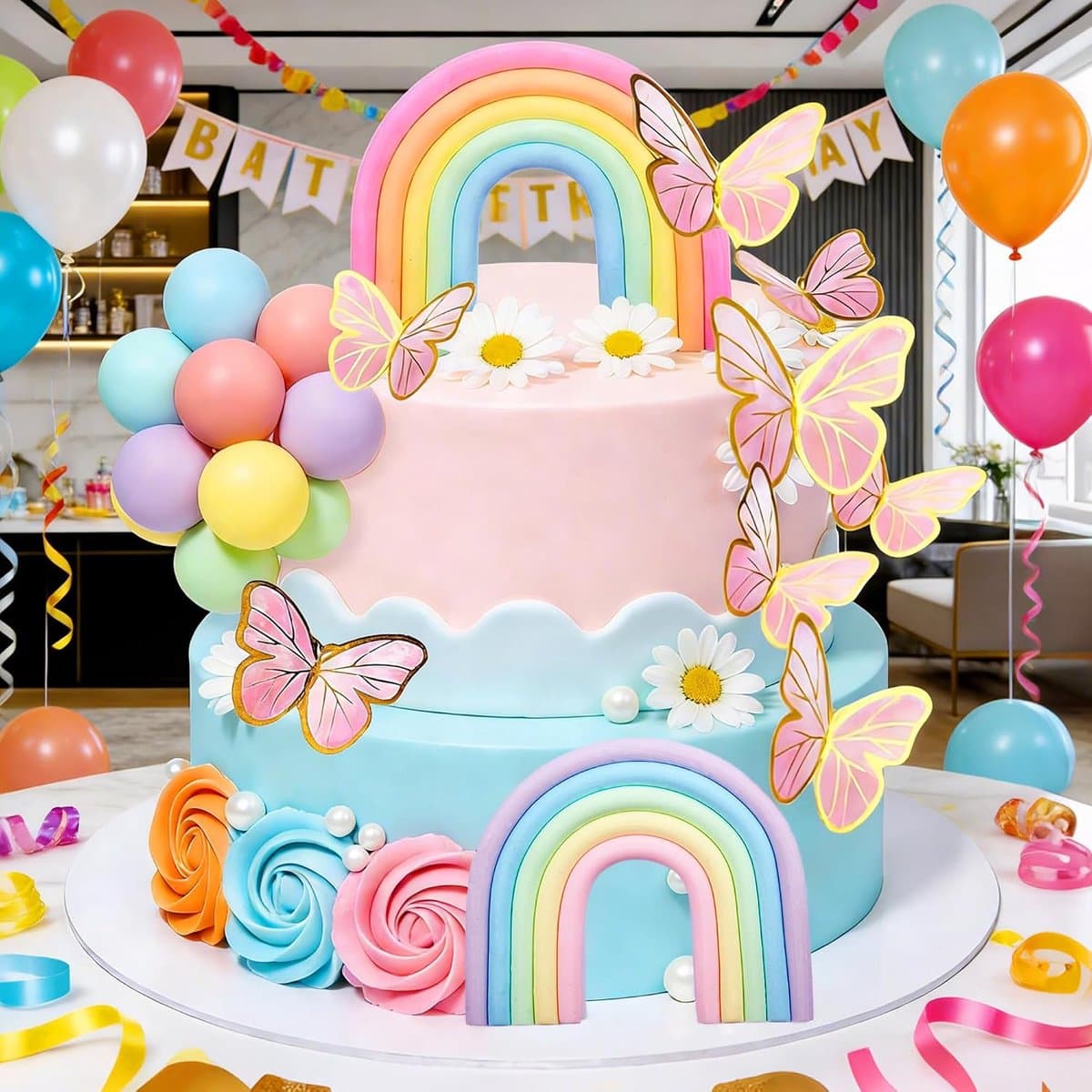 regenboogtaart decor eenhoorntaart versiering pastelballen taarttopper - ShopVlot