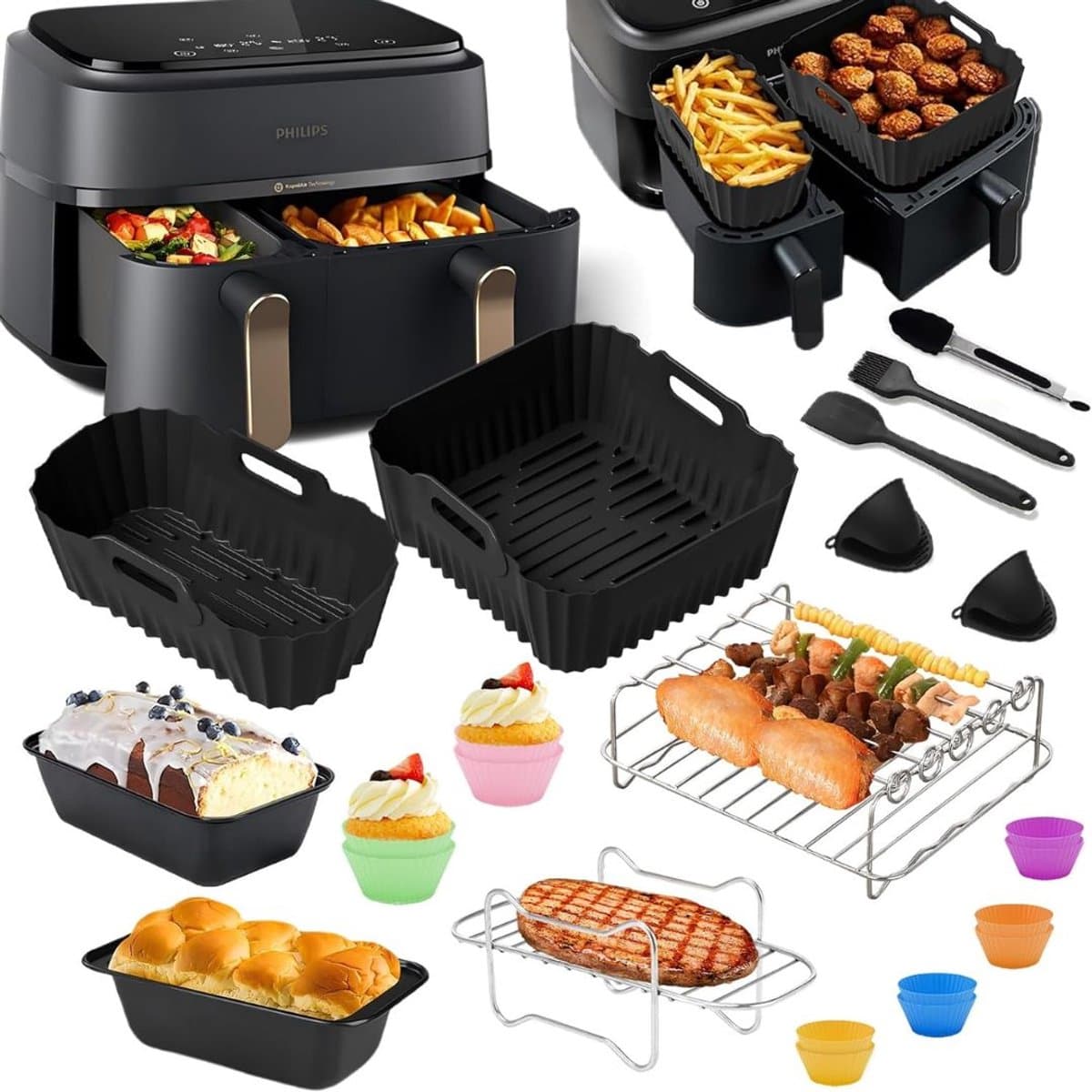 Zolvano® Airfryer Accessoires - Siliconen Bakje - Bakpapier - Zwart