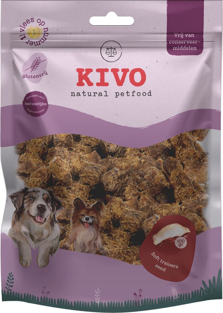 Kivo Petfood Hondensnack Soft Trainers eend 2 zakken x 100 gram - Graanvrij en Glutenvrij