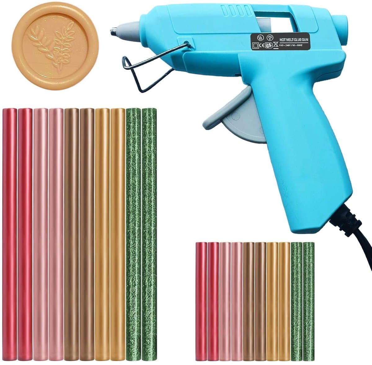 Wax seal stempel zegellak sticks, 20 stuks lijmpistool zegellak wax sticks + 1 lijmpistool, voor waszegelstempel, voor bruiloftsuitnodigingen, kaarten enveloppen, slakkenpost, cadeauverpakking