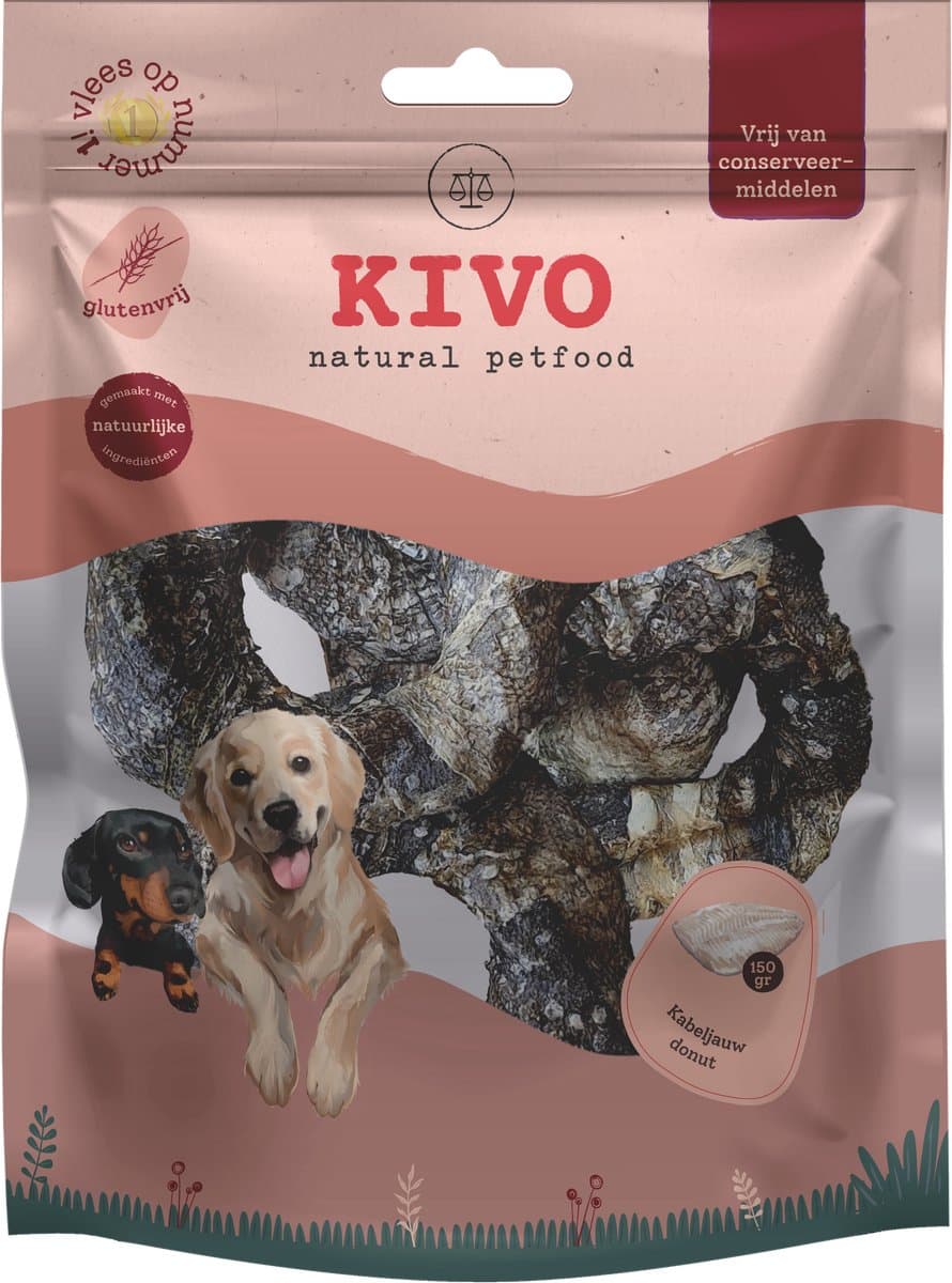 Kivo Petfood Hondensnack Kabeljauw Donut 2 zakken x 150 gram - Graanvrij en Glutenvrij