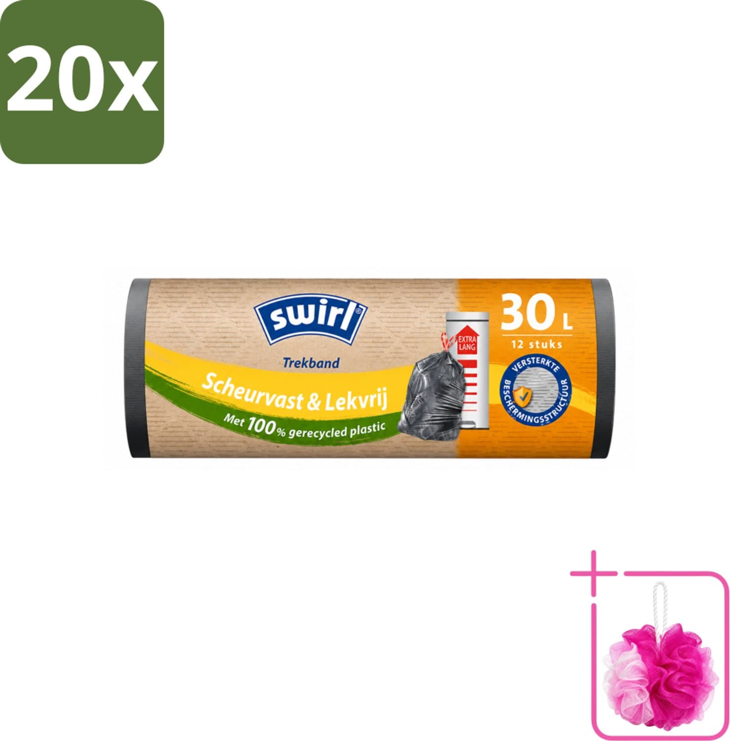 20 x Swirl – Afvalzakken – 30 L – Trekband – 12 zakken - Bulkverpakking - Pedaalemmerzakken - Douchemop - Trekband