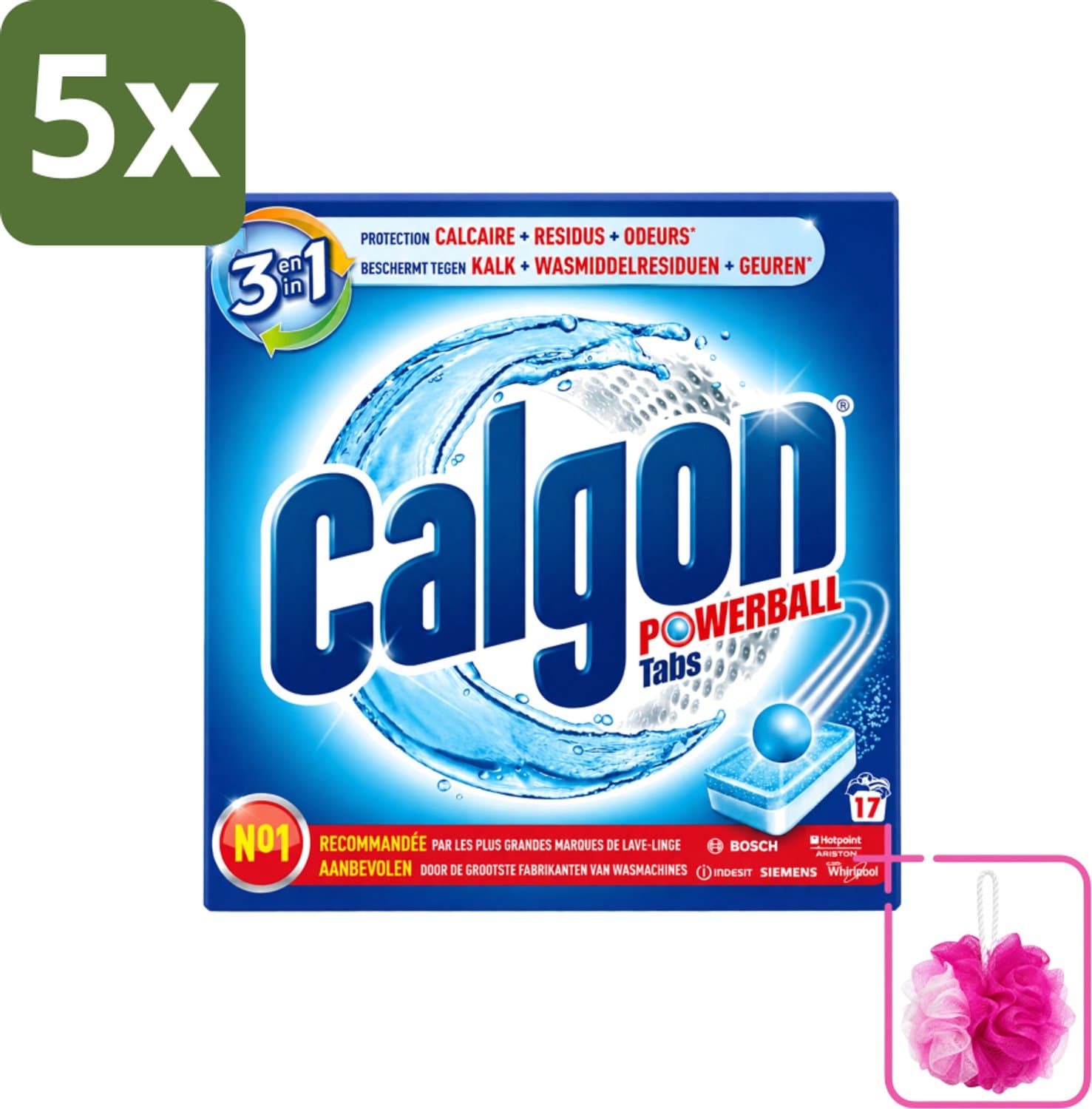 5 x Calgon - Ontkalkingsmiddel - Tegen Kalk, Wasmiddelresiduen & Geuren - 17 Tabletten - Bulkverpakking - Ontkalken wasmachine - Douchemop - Kalkvoorkomen