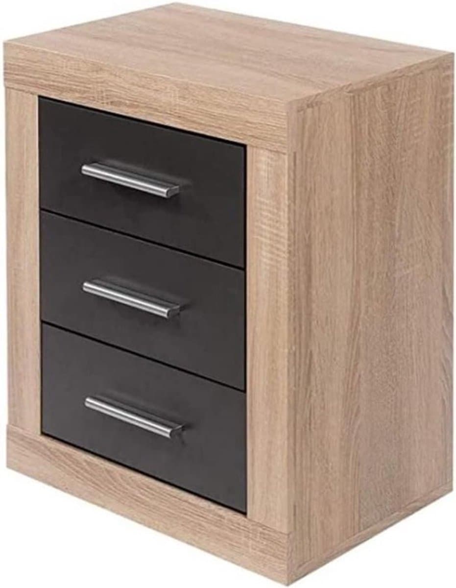 Nachtkastje 3 laden - Slaapkamer meubel - Spullen opbergen - Modern design - 60 cm hoog - Grafiet zwart
