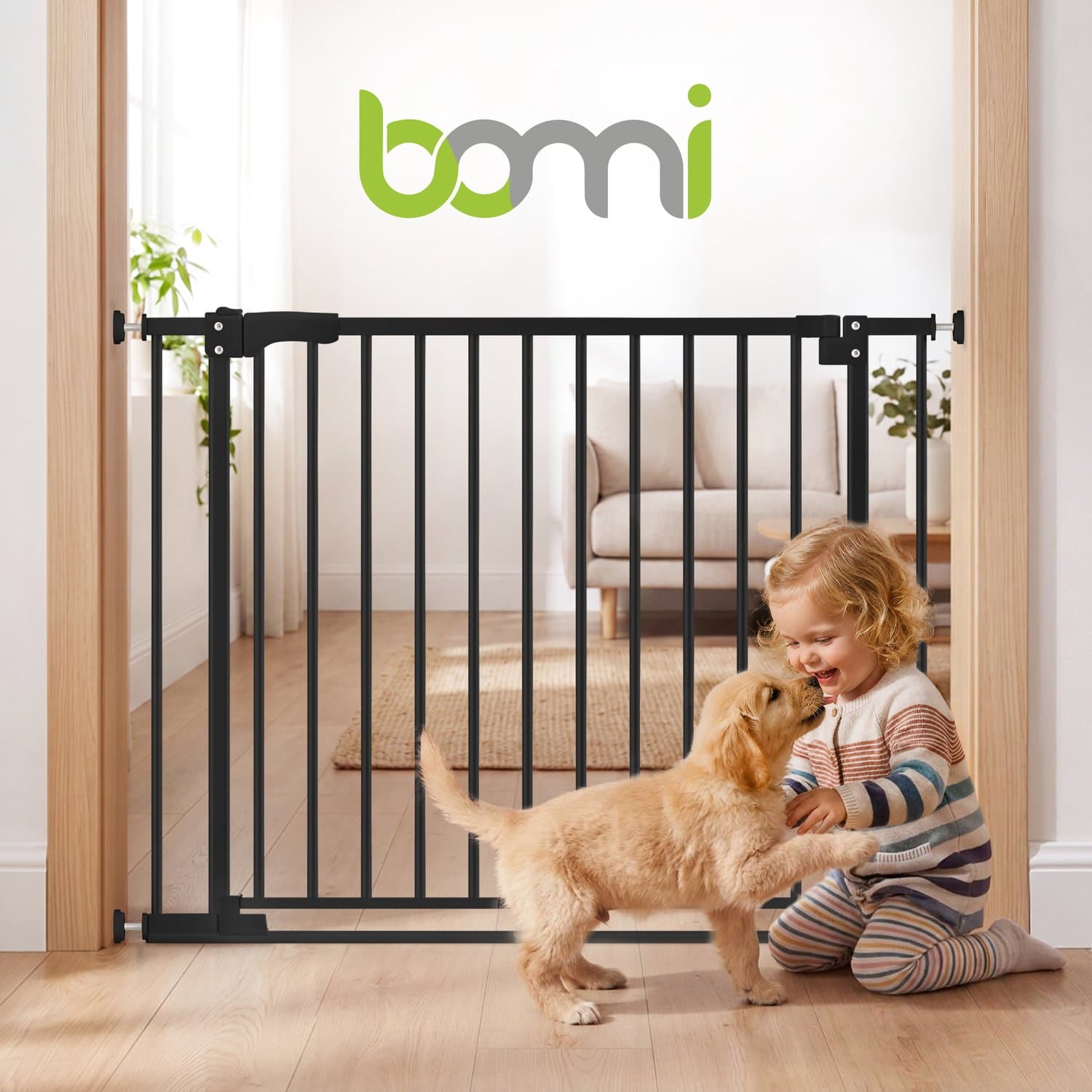 Bomi Mara Traphekje Zonder Boren 90 t/m 98 cm Zwart - FlatStep - Zelfsluitend - Spijlafstand 5 cm - Deurhekje - Veiligheidshekje Baby - Hondenhekje voor Binnen