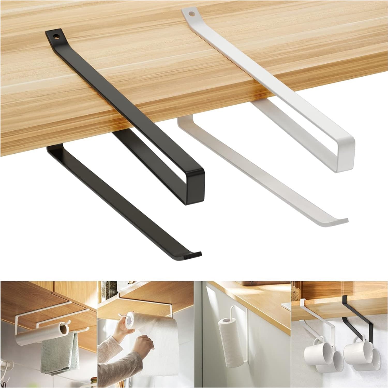 ZRNS® Keukenrolhouder Hangend - Onder Kast - 2 Stuks - Wit & Zwart