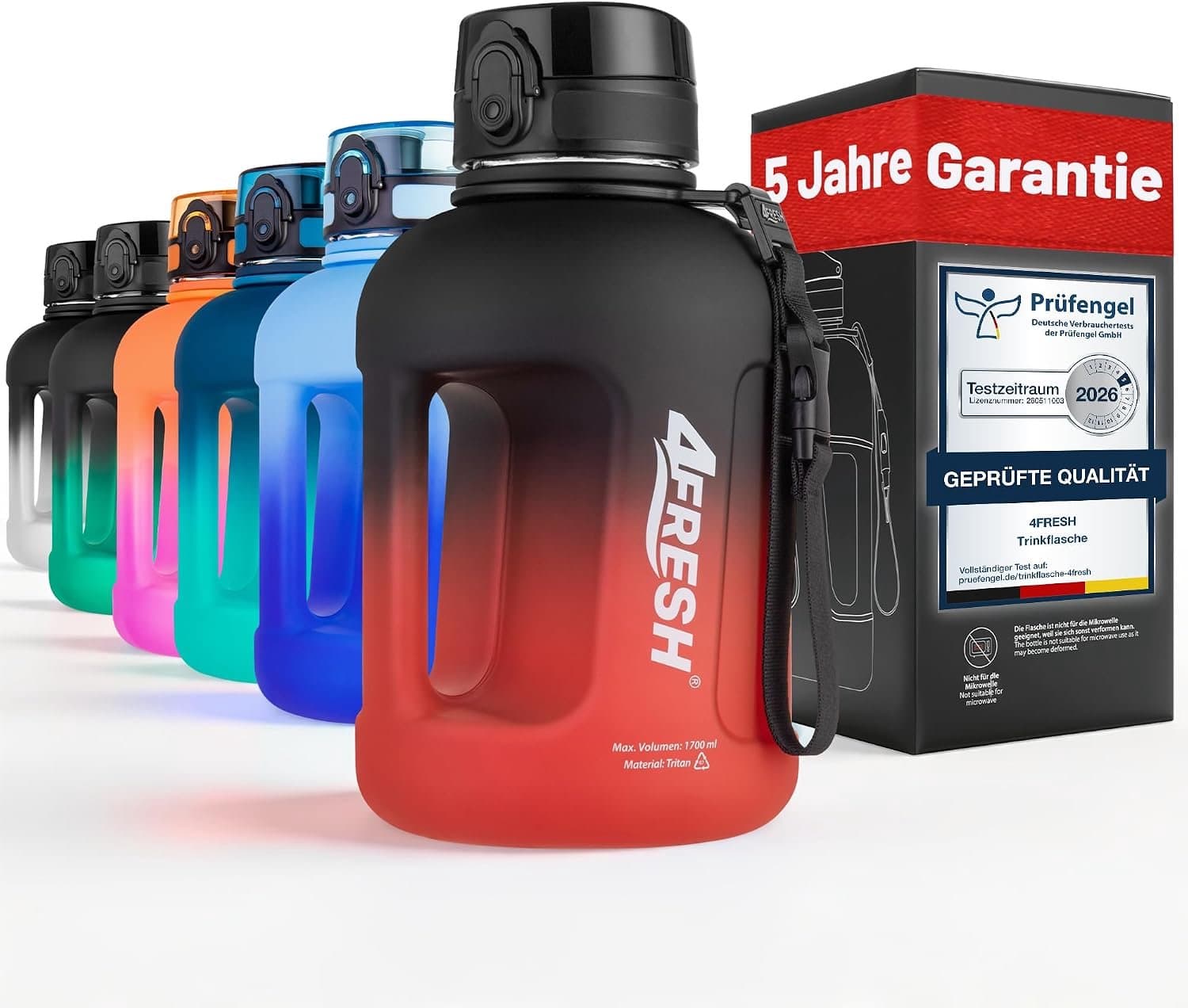 Drinkfles 1700ml - BPA-vrij Tritan - Lekvrij met handvat - Ideaal voor fitness en outdoor - Vemera