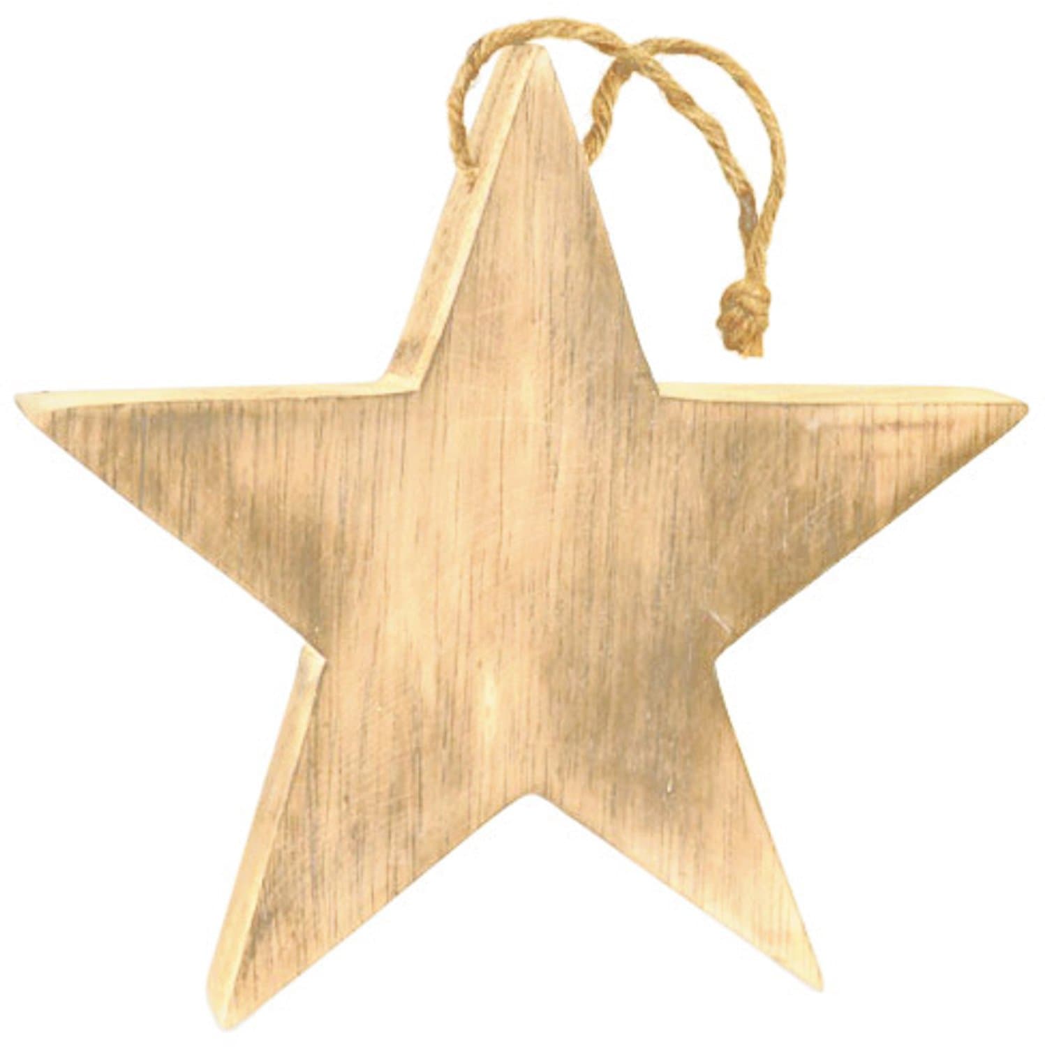 Houten deco hanger Kerst - Naturel Ster - 19 cm hoog - decoratie - met jute touwtje