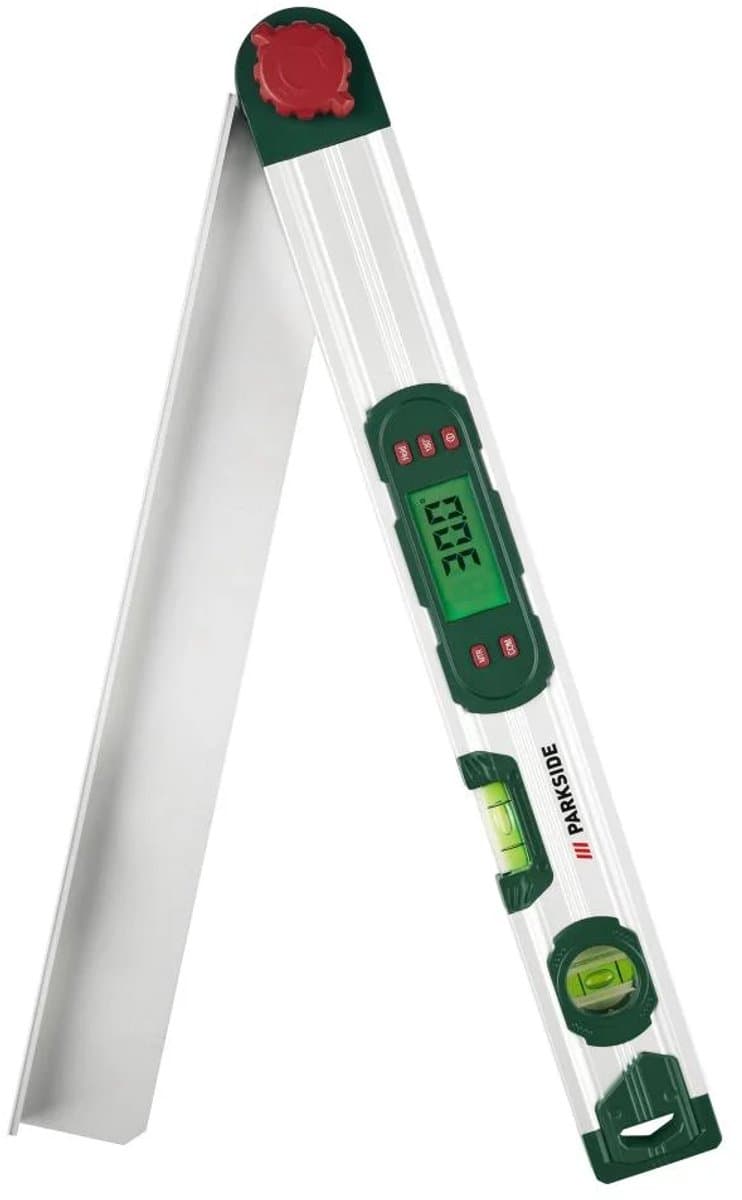 PARKSIDE Digitale hoekmeter met klem en waterpas - Opbergtas en 2x batterij 1,5V AA - Meetbereik: 0–220° Schachtlengte: 400 mm ✓ Verticale en horizontale waterpas voor handmatig nivelleren
