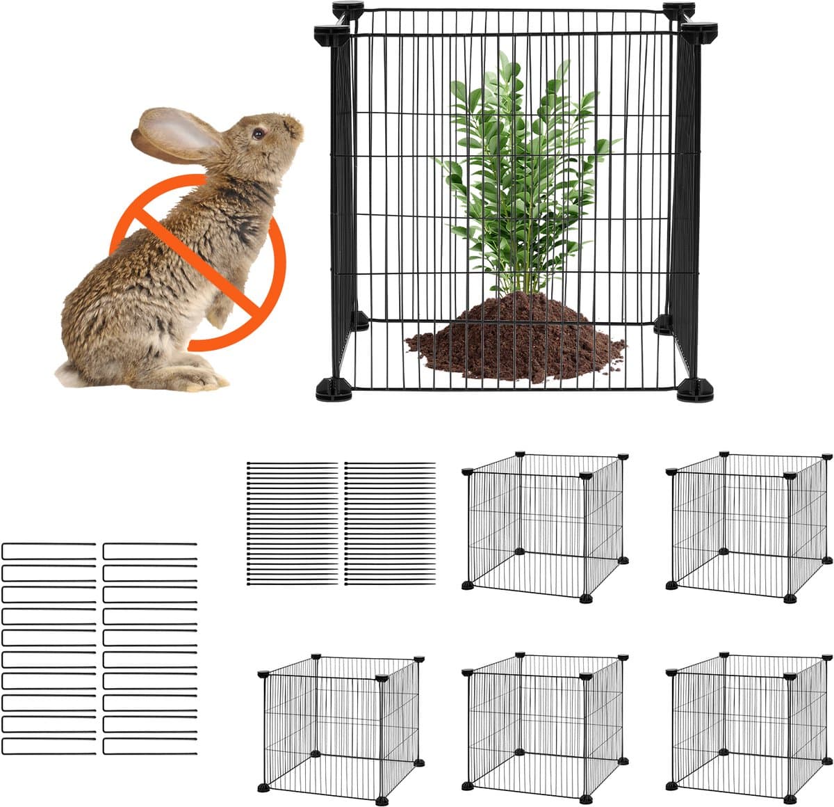 VEVOR Set van 5 Plantenbeschermingen Tegen Dieren 390x390x365mm Metalen Plantenkooi