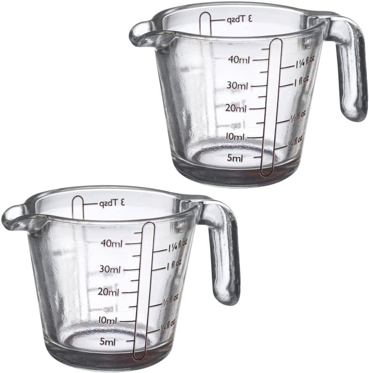 Mini maatglazen set van 2 - 40 ml, met 4 schaalverdelingen, oven- en vaatwasserbestendig