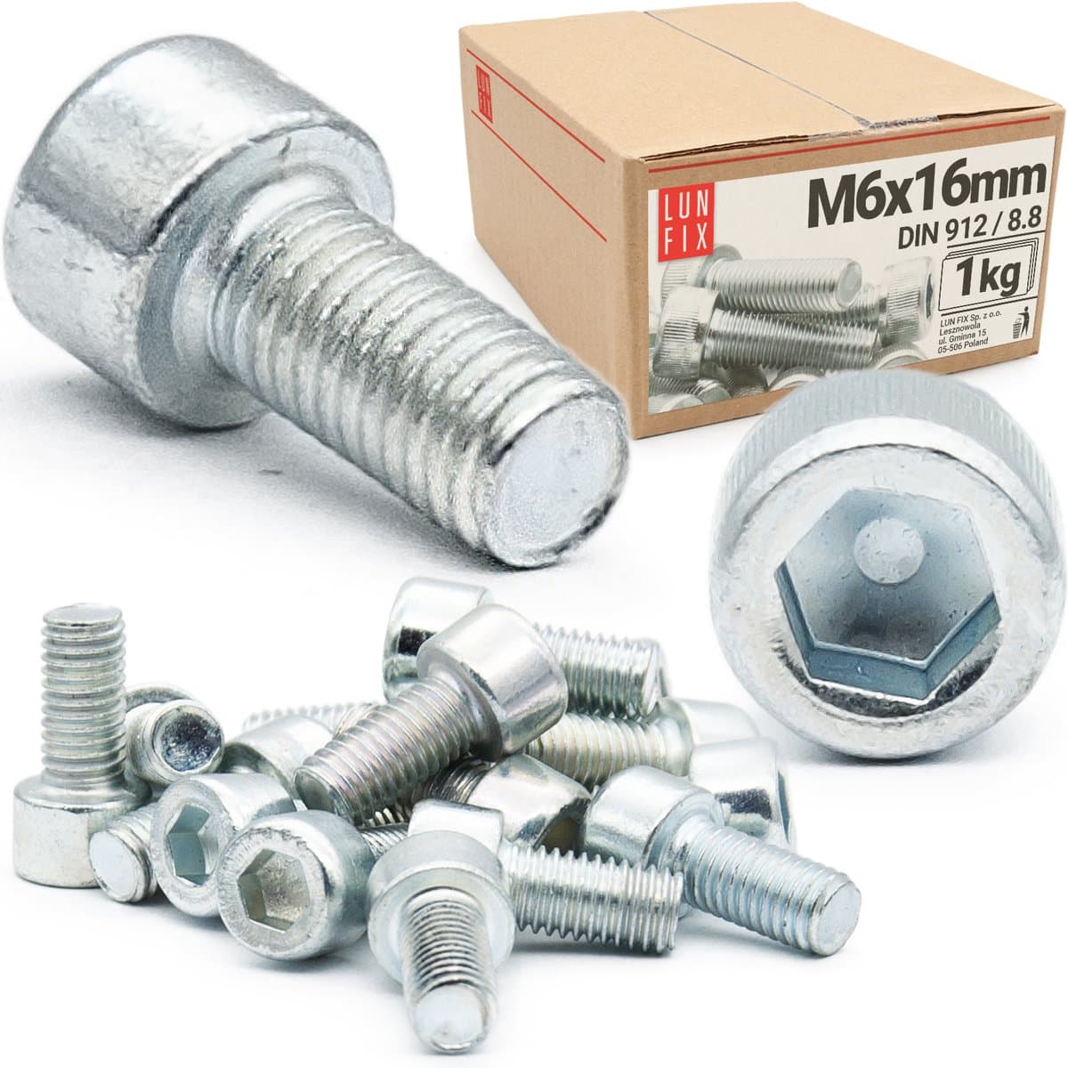 LUN FIX - Zylinderkopfschroeven M6 x 16 mm - 1 kg (165 stuks) - DIN 912 - Vol draad - Staal verzinkt
