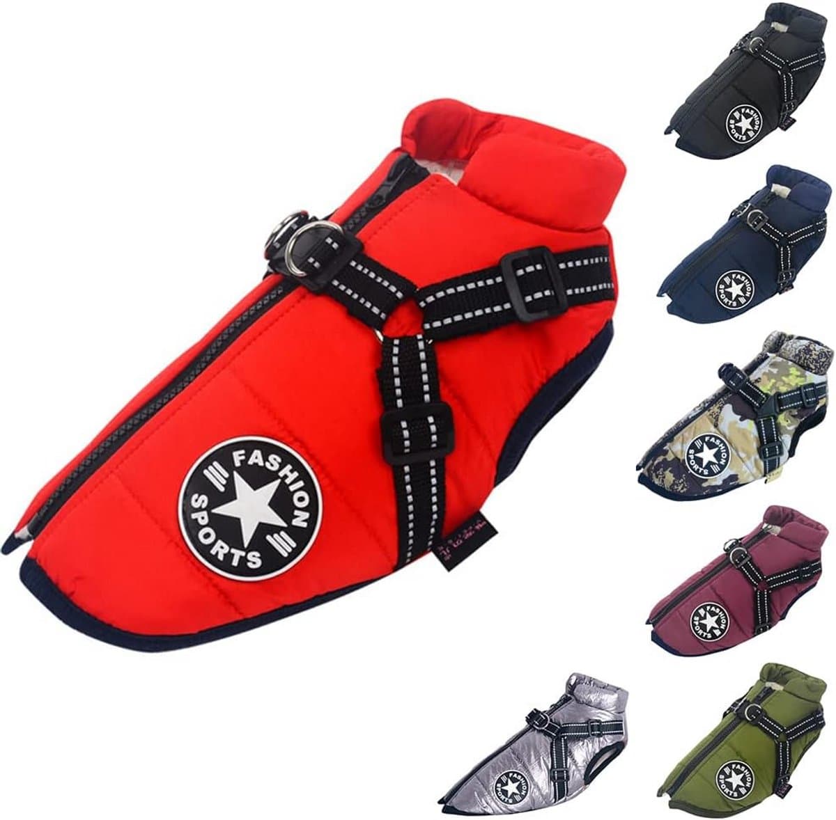 Waterdicht Hondenvest met Harnas - Warm en Zacht Wintervest voor Honden, Verkrijgbaar in 9 Kleuren