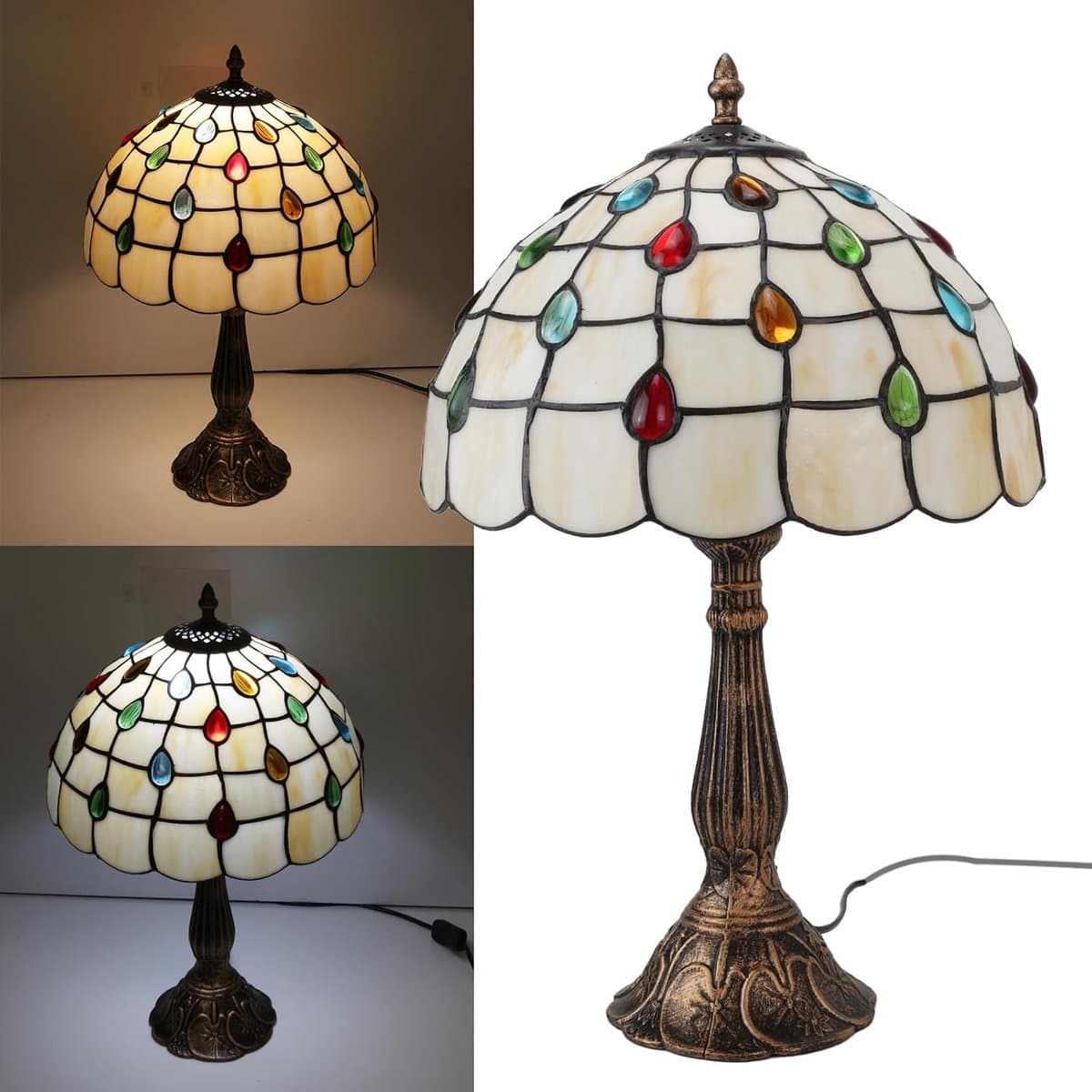 Tiffany Stijl Lamp - Handgemaakte Glaslamp - Sfeerverlichting Huis - Uniek Glasmozaïek - 30x30x49 cm - Veelkleurig