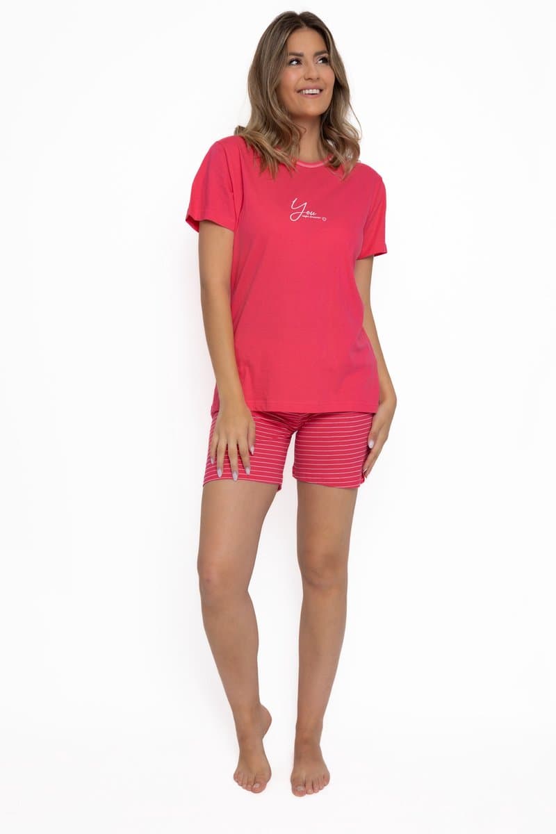 Cocodream - dames shortama 612856 - zomer pyjama - rood - maat XXL