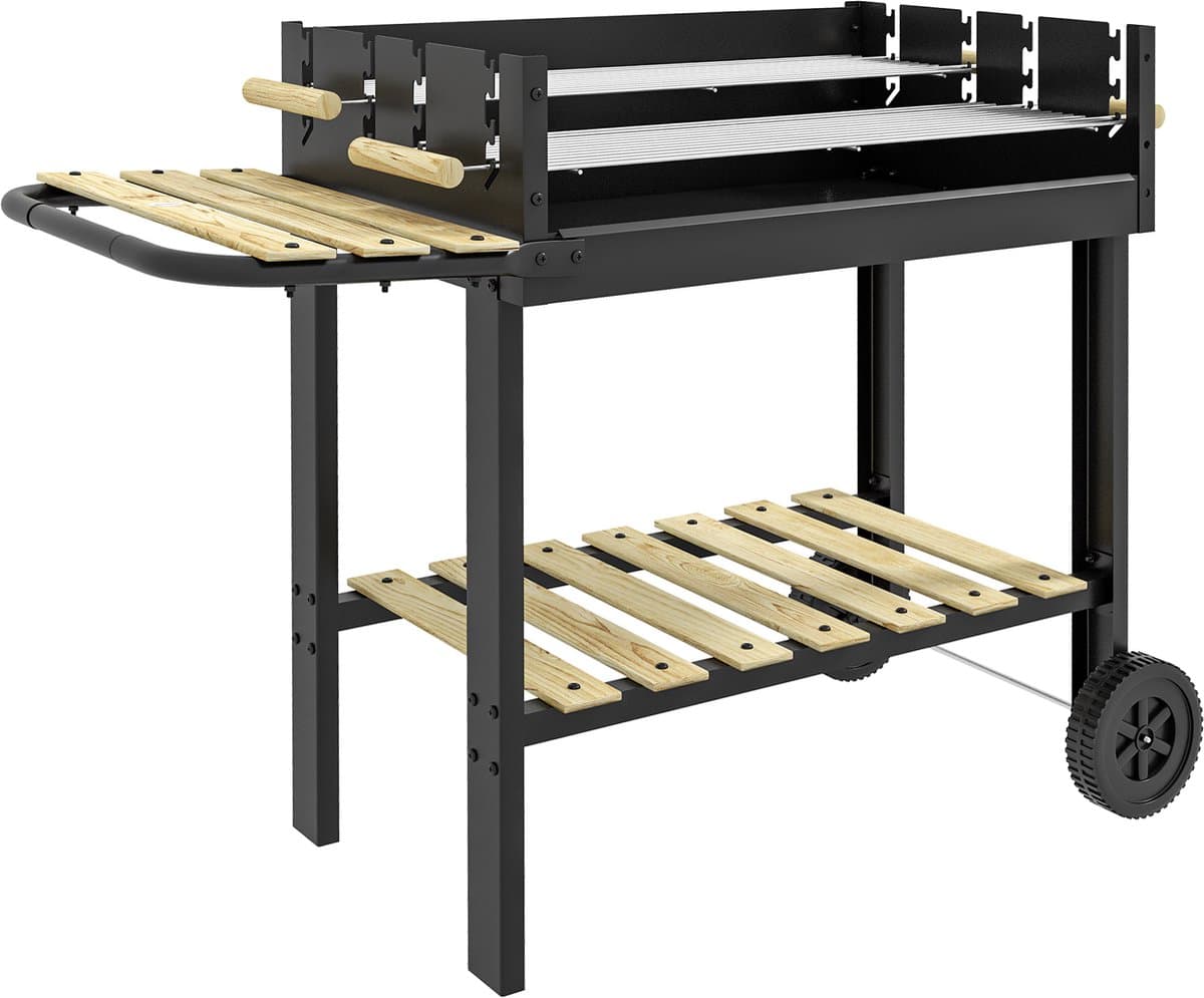 Outsunny-Holzkohlgrill-Metall, Kiefernholz-113L x 53,5B x 82,5H cm-Schwarz