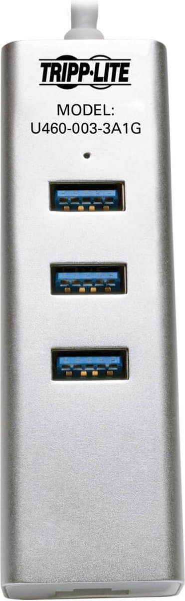Tripp-Lite U460-003-3A1G USB 3.1 Gen 1 USB-C Portable Hub/Adapter, 3 USB-A Ports and Gigabit Ethernet Port, Thunderbolt 3 Compatible TrippLite