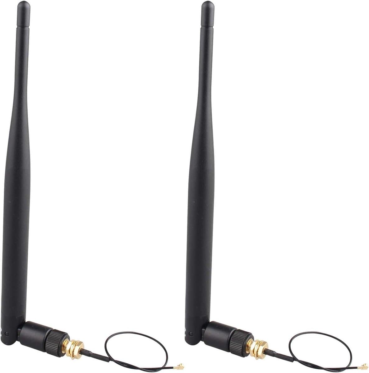 2PCS 2.4G 5DB WiFi Antenna Black RP-SMA Female Connector Removable Wireless Range Expander WiFi Booster with U.FL to RP-SMA Male Pigtail Antenna 3G 4G Wifi Coaxial RF 15cm 1.13 Cable