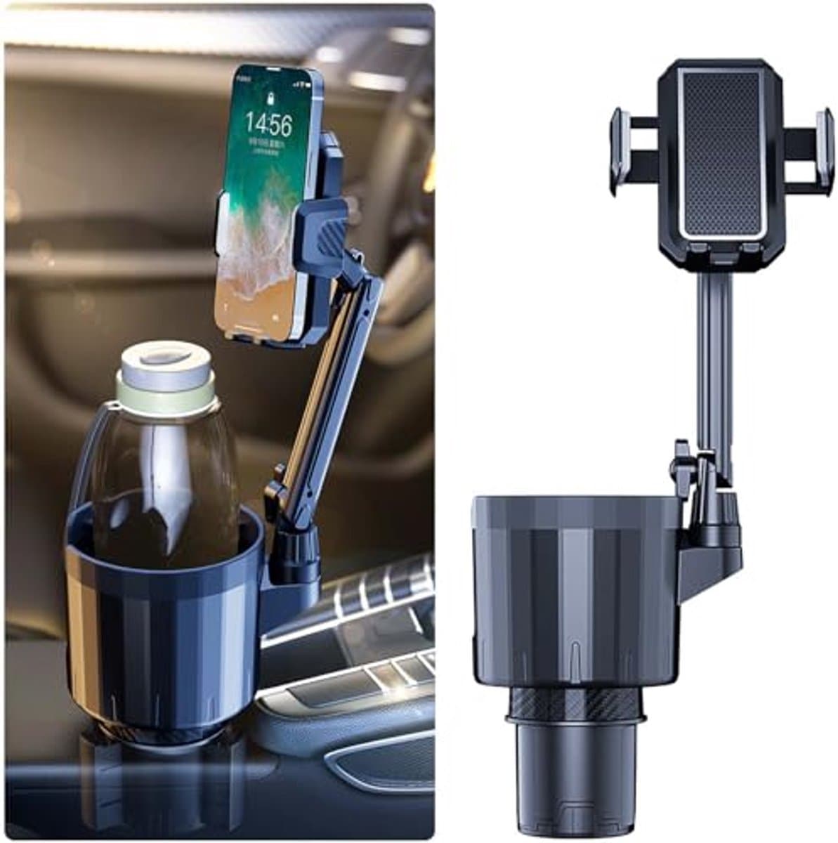 Auto telefoon- en bekerhouder 2-in-1 - Verstelbaar en 360 graden draaibaar - Multifunctionele organizer voor in de auto