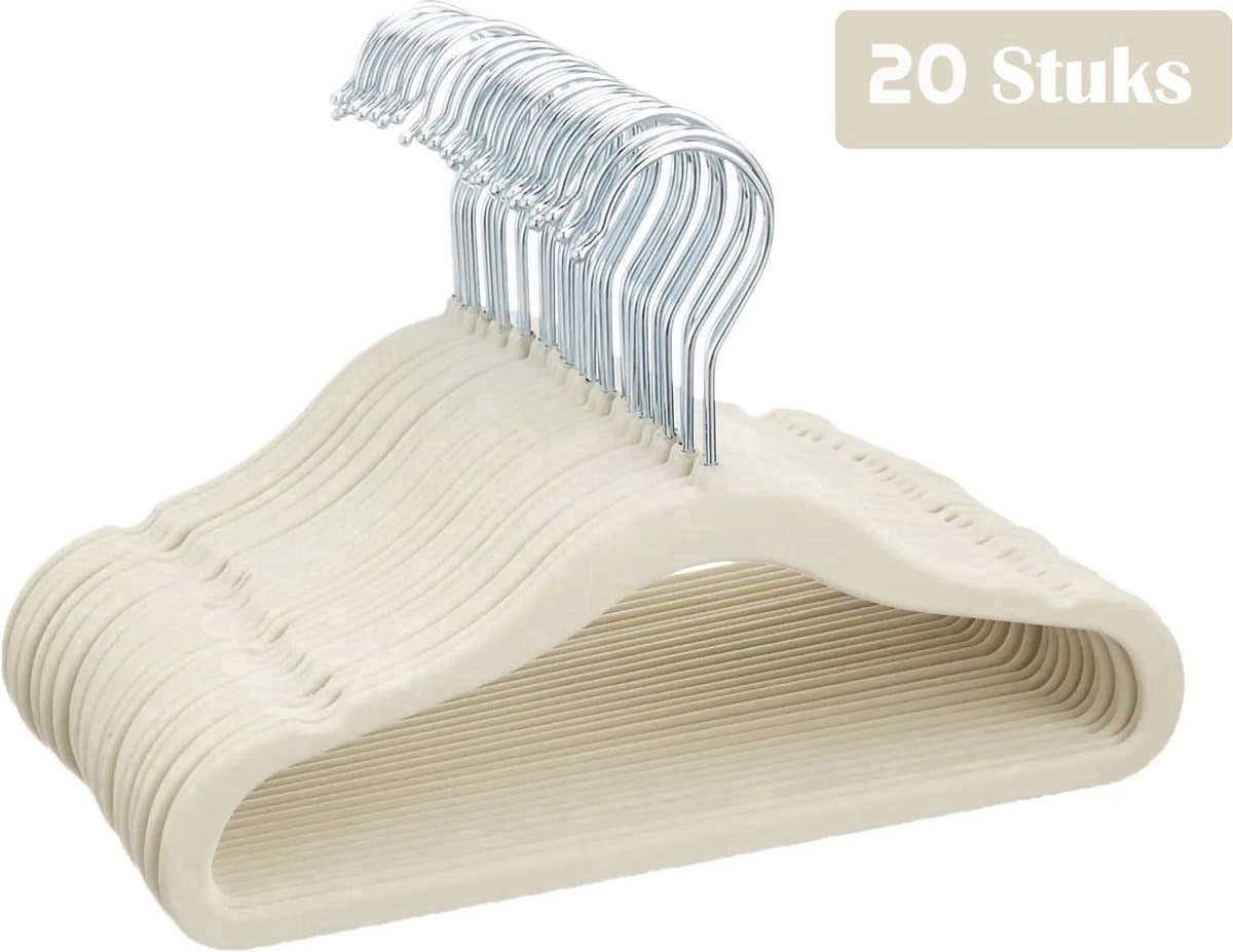 20 Stuks - Baby Kinder Kledinghangers - Kleerhangers - Velvet Antislip Bekleding - Crème Beige