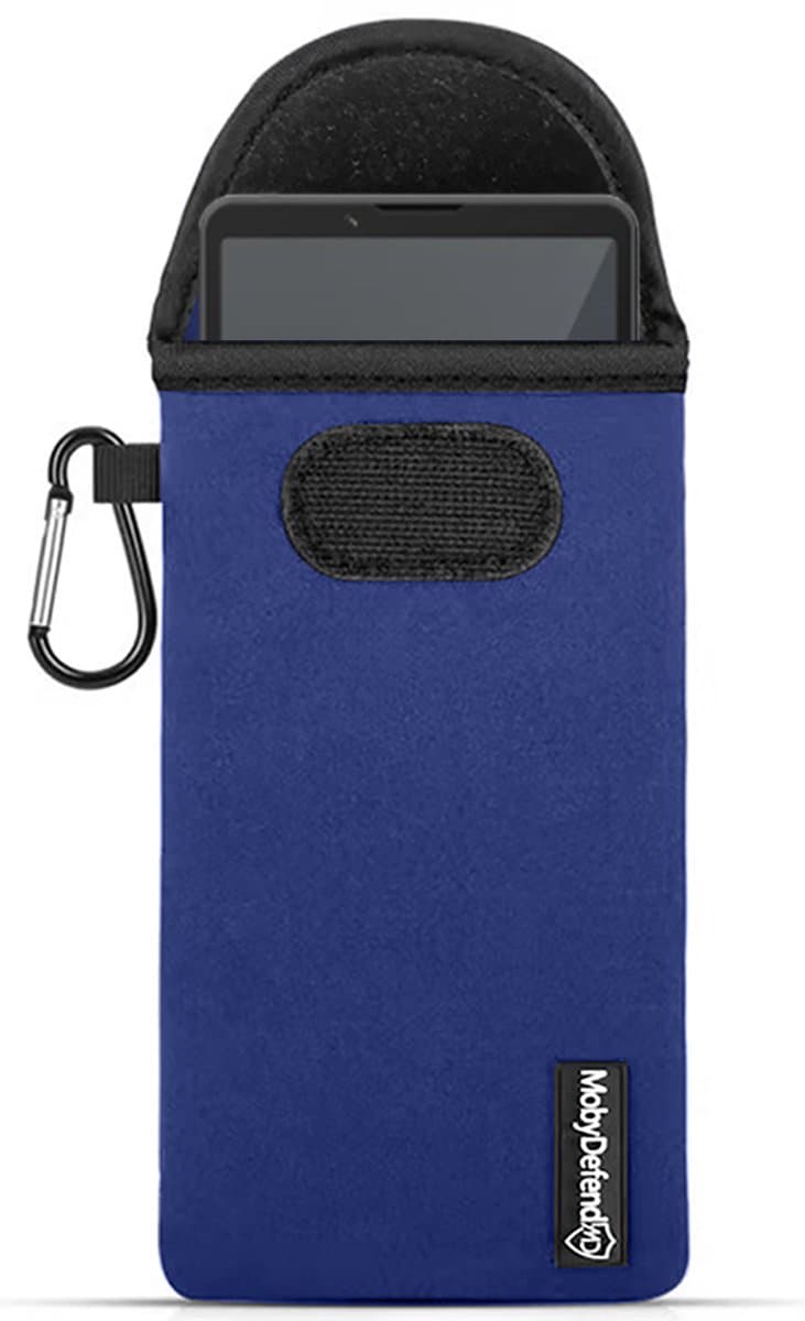 MobyDefend Hoesje - Geschikt voor Sony Xperia 10 VII - Neopreen Pouch Met Karabijnhaak - Insteek - Riemlus - Blauw
