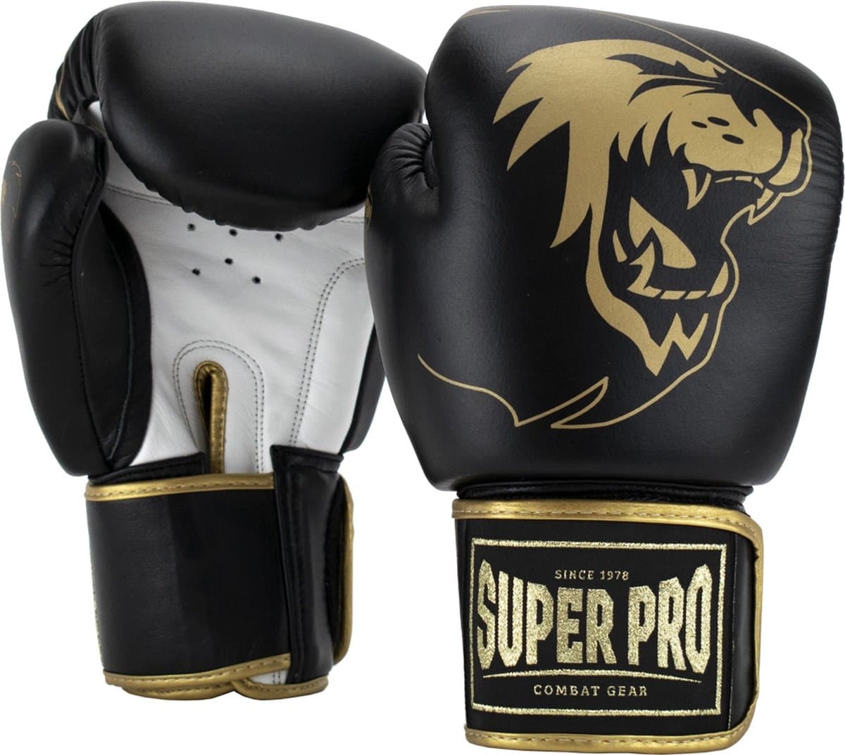 Super Pro Combat Gear Warrior SE Lederen (kick)bokshandschoenen Zwart/Goud/Wit 14oz