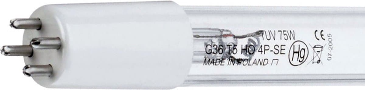 Lighttech T5 lamp UV-C 75Watt / wit voetje= 4 geijke pins (let op: kan niet geretourneerd worden!)