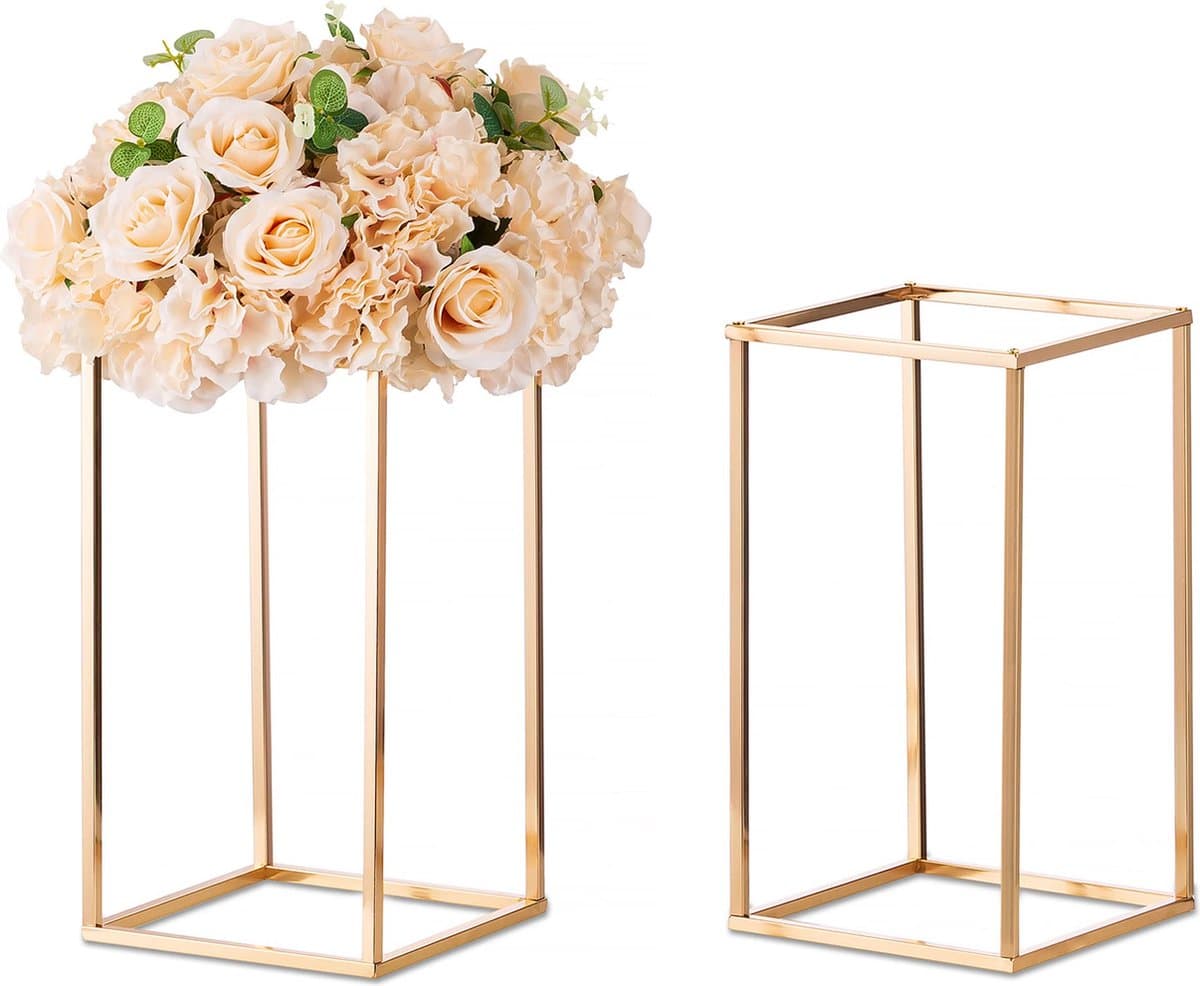 Loha-party®2 stuks Vaas goud -zuil-geometrisch metalen-tafel plank-vloer kader-bruiloft decoratieve-bloemenplank -thuis evenement-feest-bruiloft -40cm-2stuks