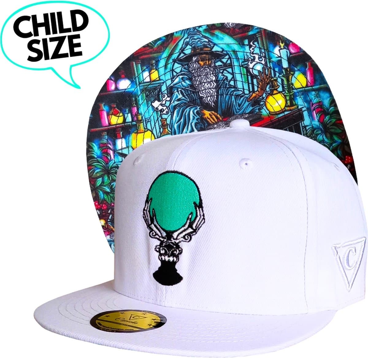 Capiche® Kinder Snapback – Verloren Tovenaar – Wit – Pet Kindermaat – Baseball Pet voor Kinderen – Tovenaars Pet – Lost Wizard – Wizard Pet – Harry Potter Geïnspireerd
