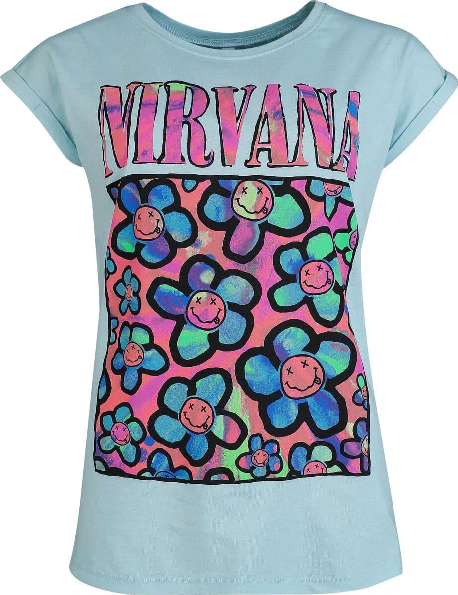 Nirvana Coloured Flowers Dames T-shirt - blauw - XL