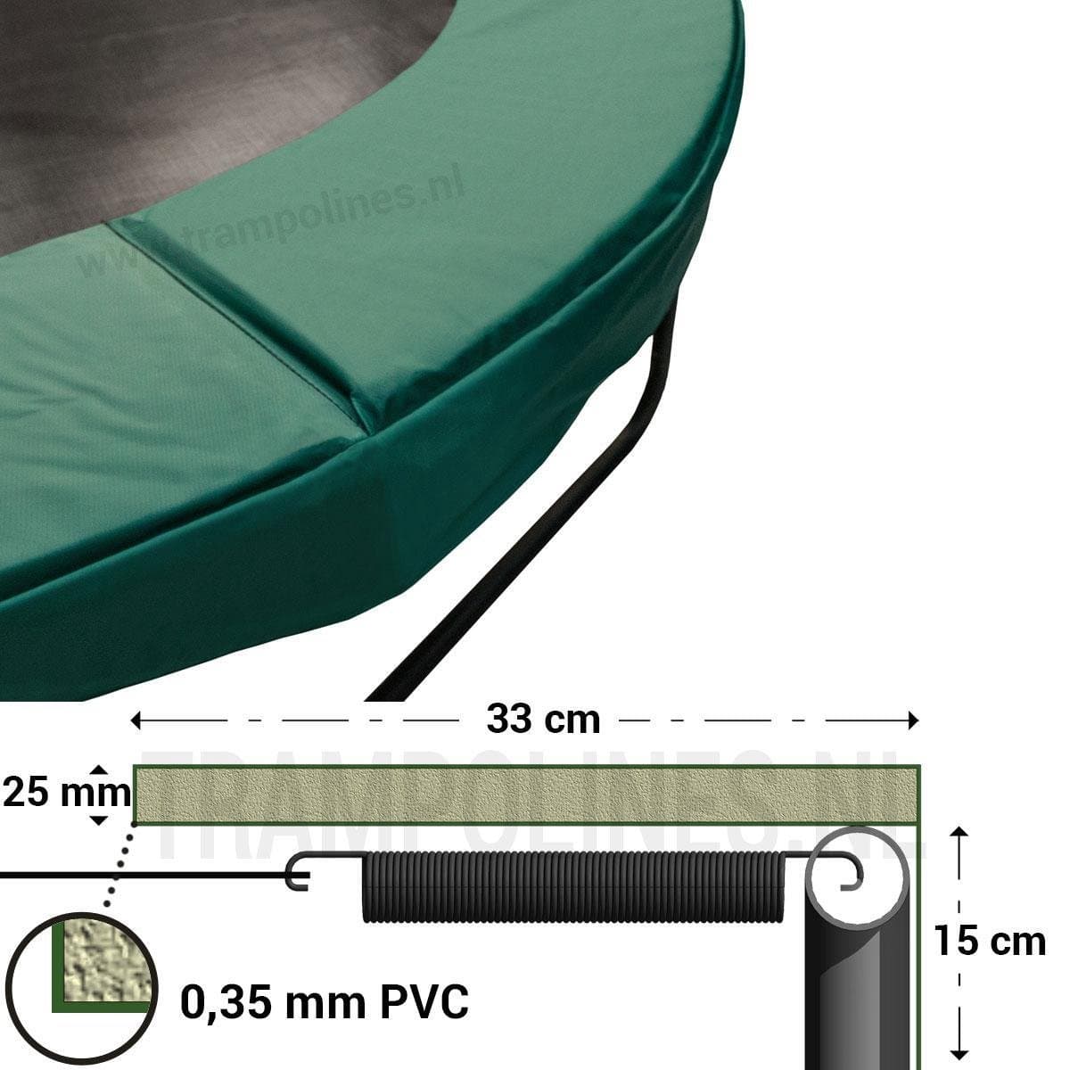 Magic Jump Trampoline Beschermrand 251 cm Groen - Ronde trampoline rand - Extra breed randkussen