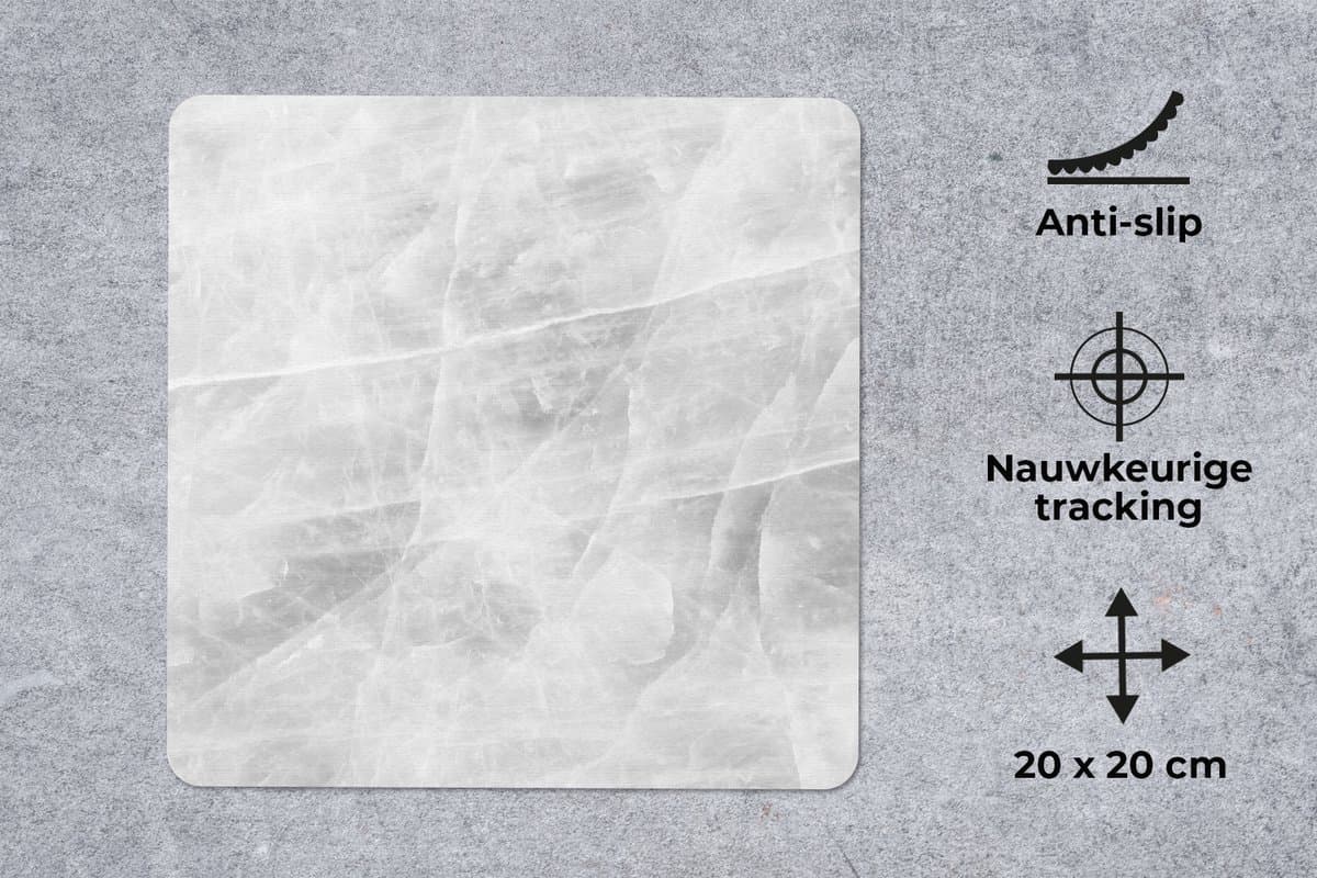 Muismat 20x20 cm - Mousepad Marmer - Steen - Wit - Luxe - Marmer printlook - Muismatten