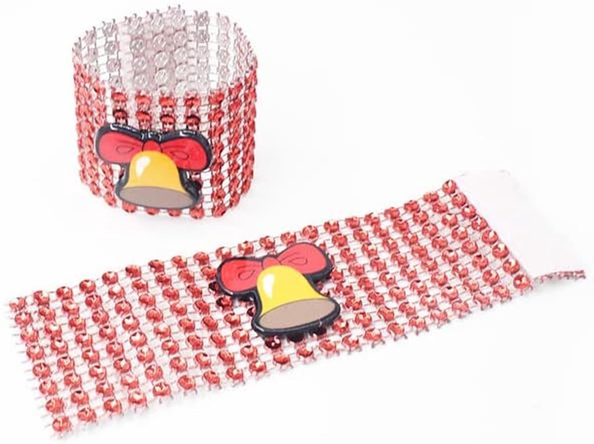 Servetringen Set - Tafeldecoratie Ringen - Kerst Tafeldekking - Diamant Mesh Design - 10 Stuks - Rood