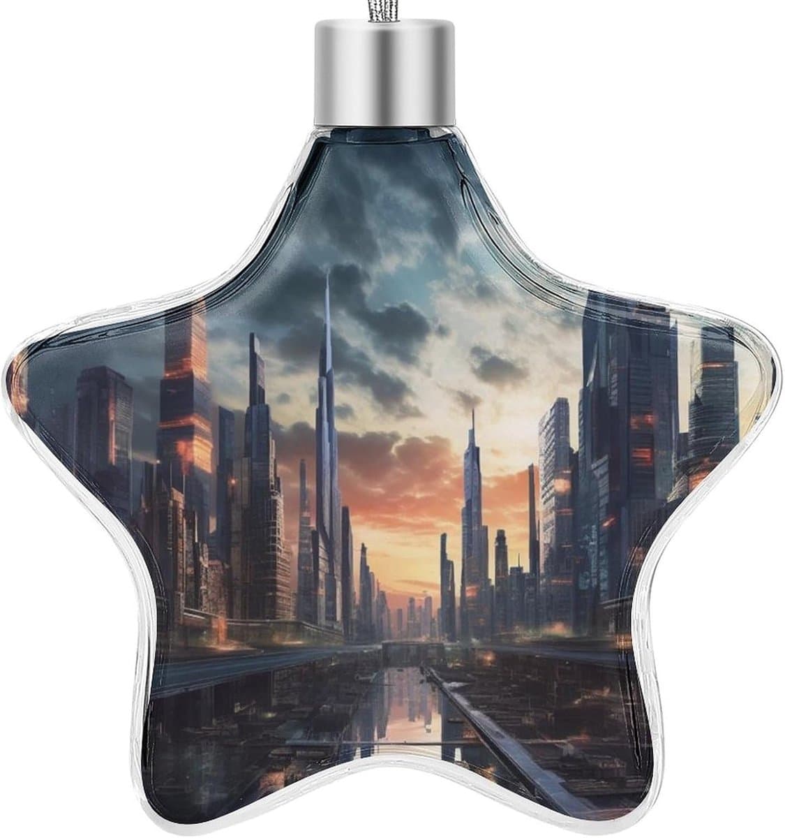 Kerstster Ornament - Boom Decoratie - Vakantie Versiering - Uniek Stadspatroon - 9 cm Ster - Stad Scape