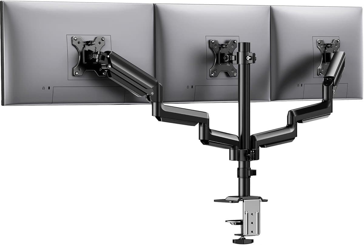Monitor Arm - Drie Schermen - Werkoptimalisatie - Verstelbare Gasveer - Tot 27 inch - Zwart