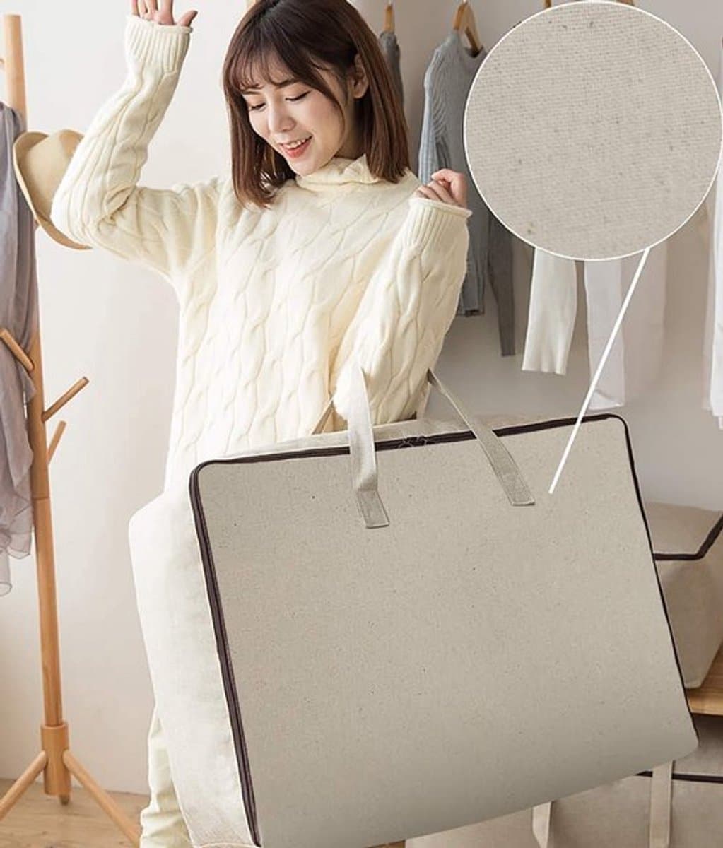 Dailygoods - Opbergzak - Ademende Canvas - Beige - Zacht Katoen - Voor