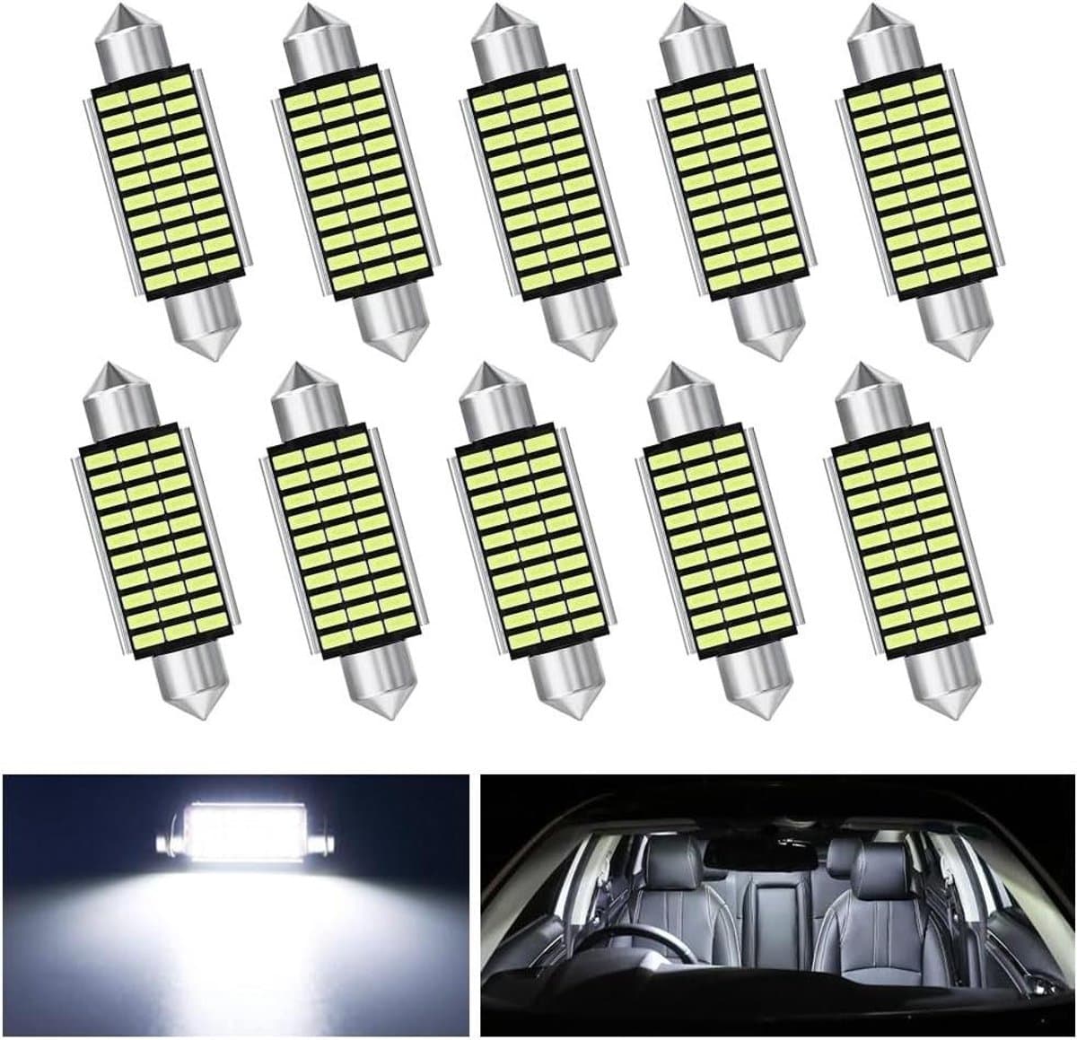 Auto Binnenverlichting - Interieurverlichting Set - Auto Verfraaien - Plug and Play Installatie - 10 stuks 39 mm - Wit