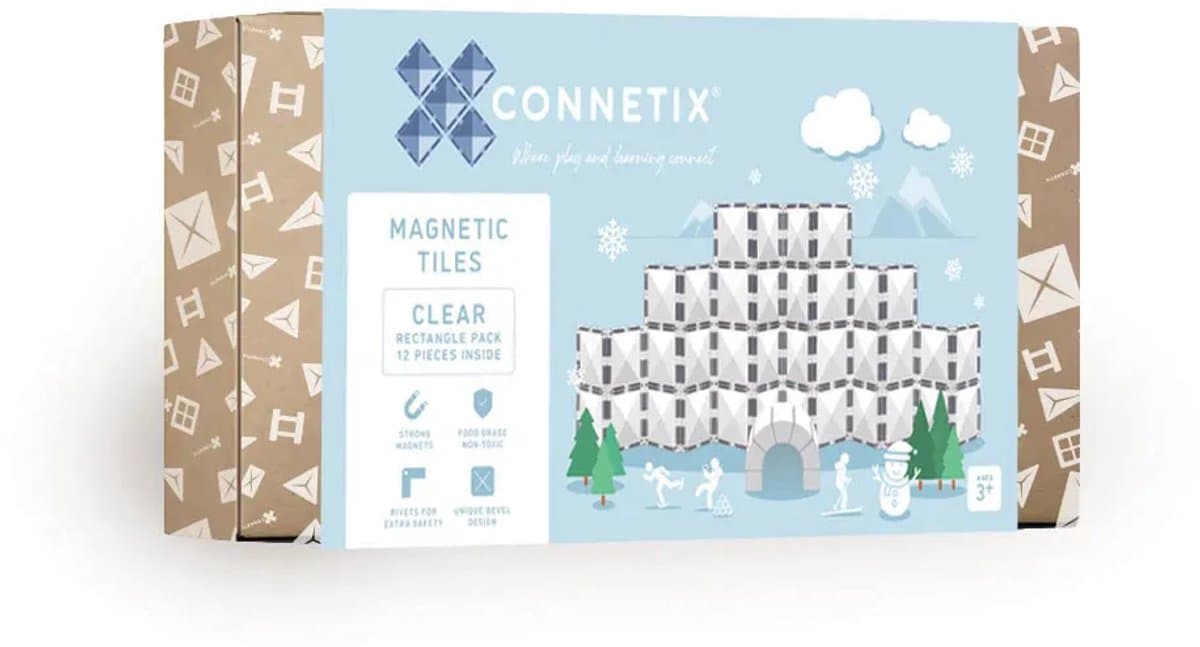 CONNETIX - Magnetisch Tegels - Transparante Rechthoekige Verpakking - 12 Stuks - Magnetisch Speelgoed