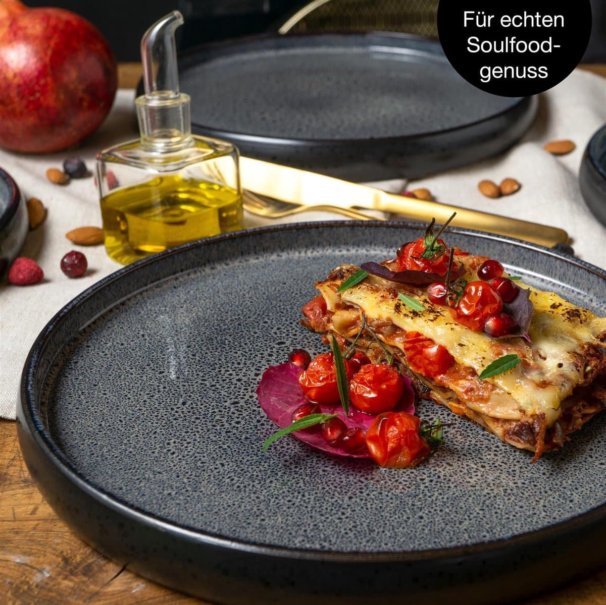 Moritz & Moritz SOLID 4-delige Dinnerborden Set - Antraciet - Aardewerk Borden voor 4 Persoons - 27cm