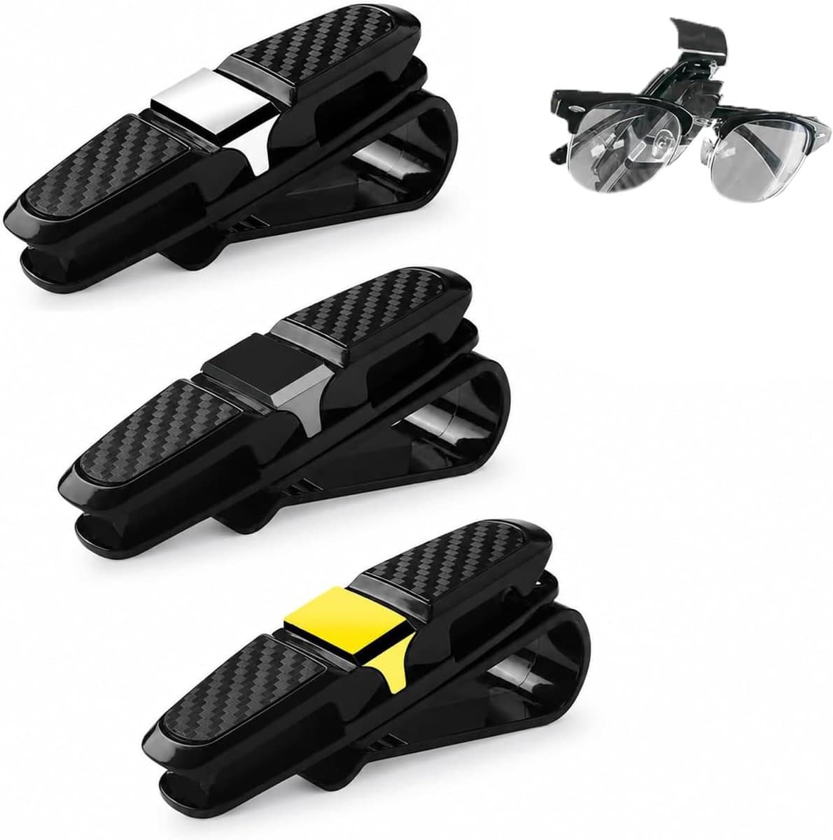 SnelShoppen - Set van 3 Zonnebrilhouders voor Auto Zonnevisors, Multifunctionele Brilhouders met Kaartclip, Geschikt voor Alle Auto Modellen, Duurzaam