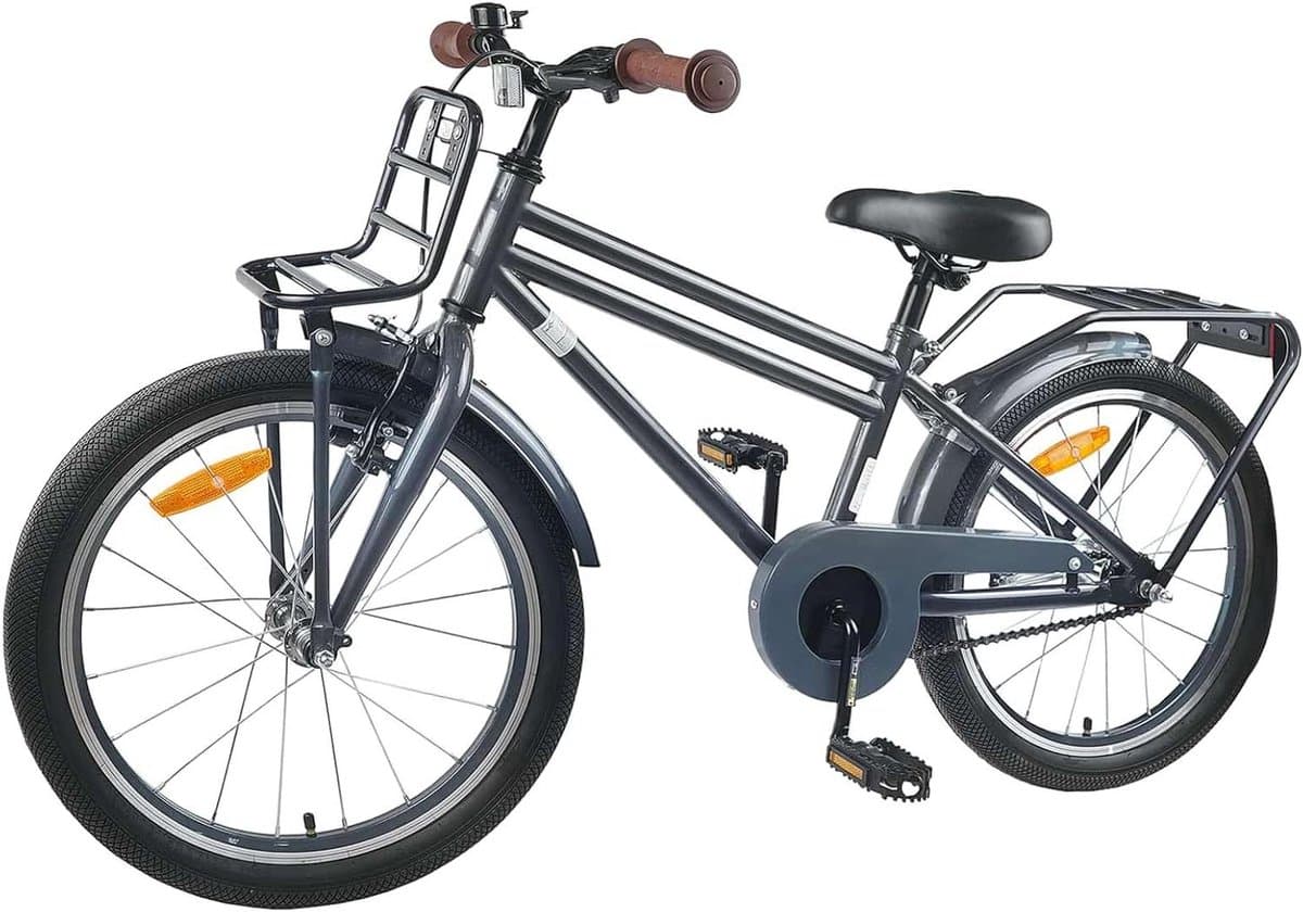 Kinderfiets - Jongensfiets Meisjesfiets - Fietsen Leren - Terugtraprem - 18 inch - Donkergrijs