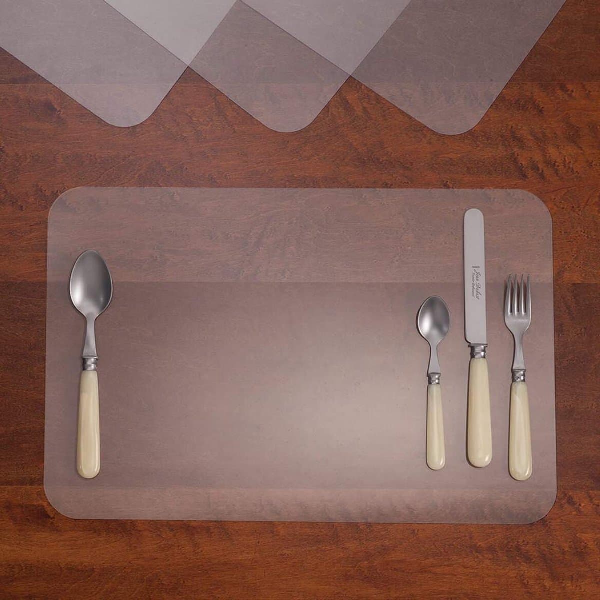 Placemat, 8 stuks transparante plastic tafelmatten, wasbare onderzetters voor keuken, eettafel en koelkastvoeringen (43 x 28 cm)
