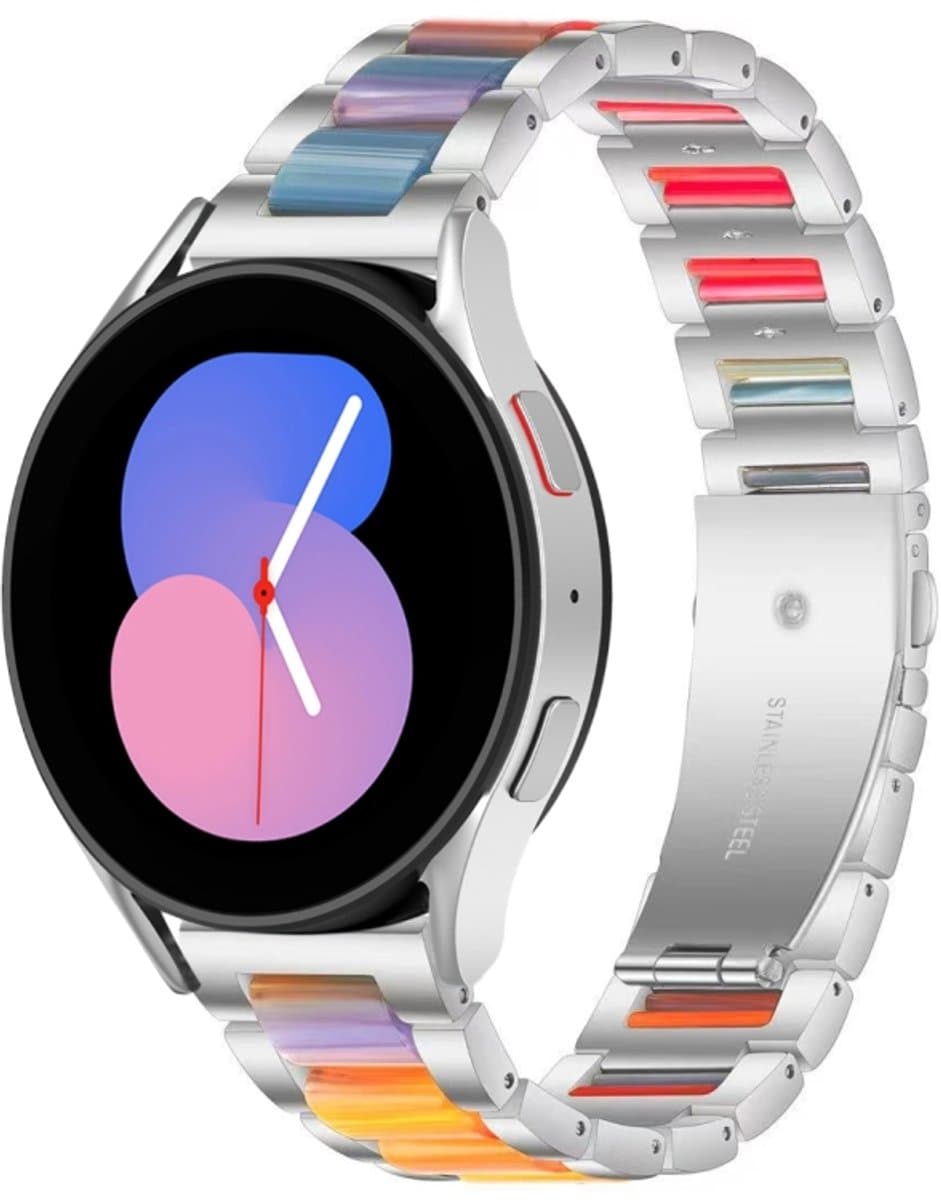 Voor Galaxy Watch 5 40 / 44 mm Interbead hars metalen horlogeband (zilveren regenboog)